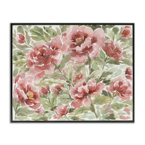 Stupell Industries Pink Peonies Pattern Botanical & Floral Painting Black Framed Art Print Wall Art, 14 x 11