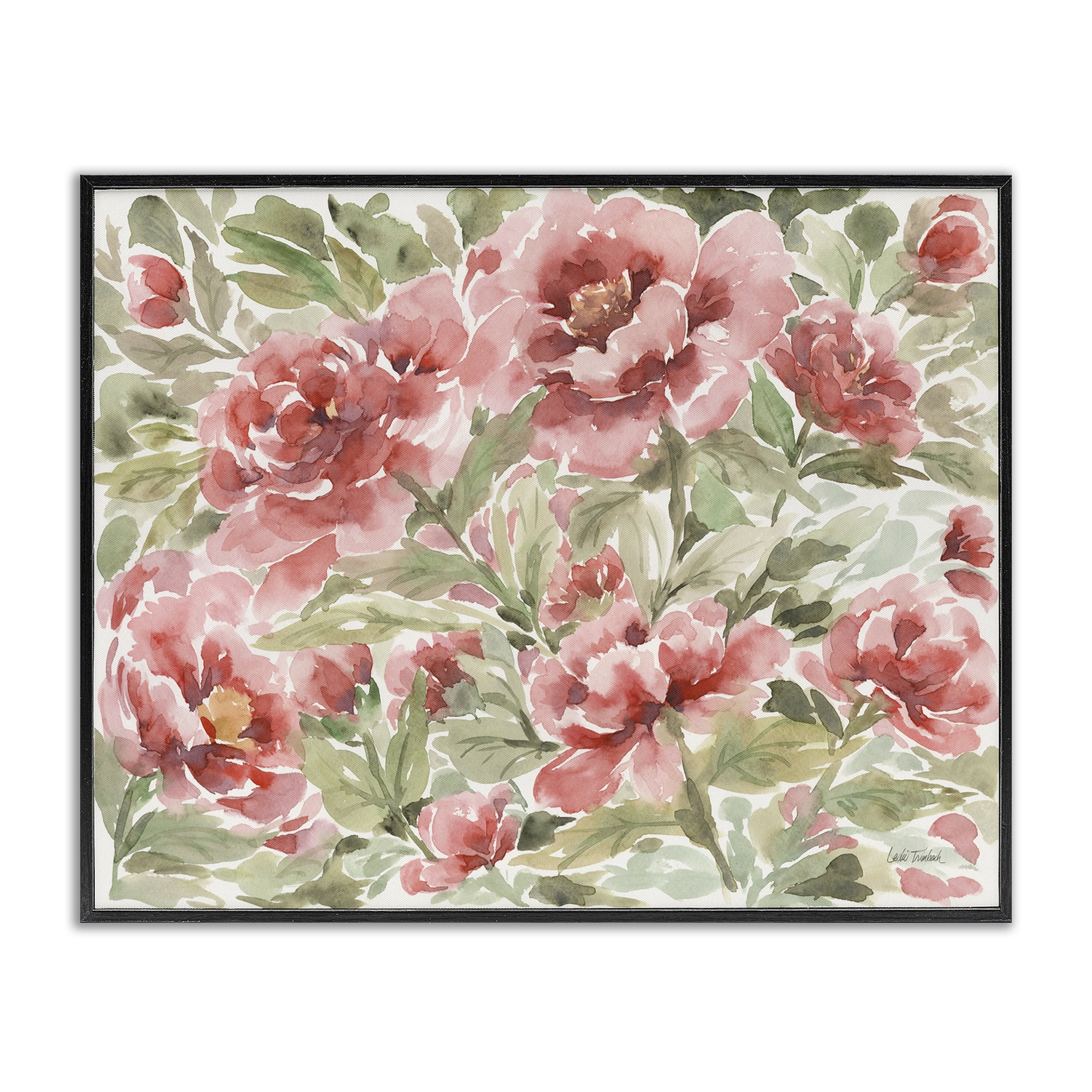 Stupell Industries Pink Peonies Pattern Botanical & Floral Painting Black Framed Art Print Wall Art, 30 x 24