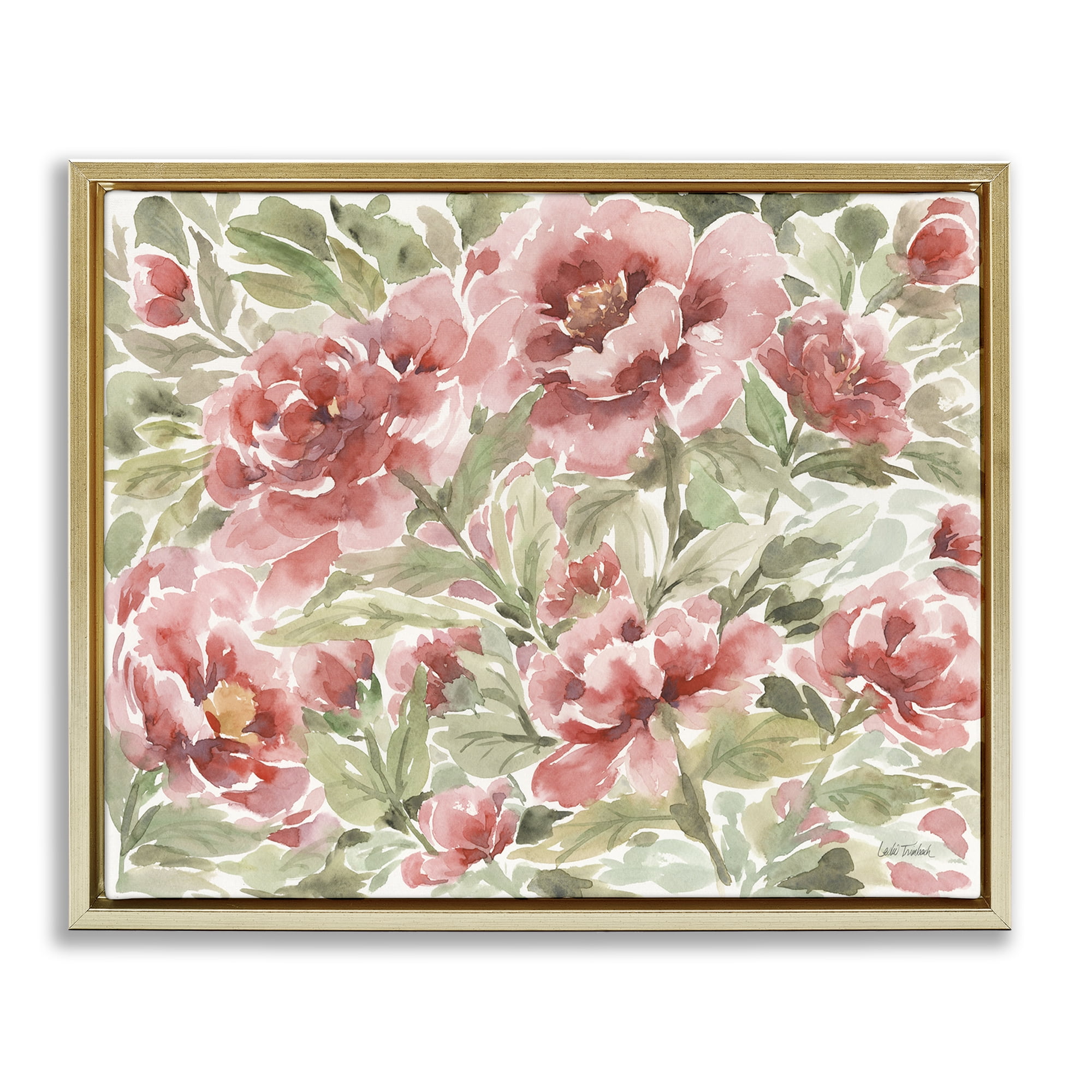 Stupell Industries Pink Peonies Pattern Botanical & Floral Painting Gold Floater Framed Art Print Wall Art, 31 x 25