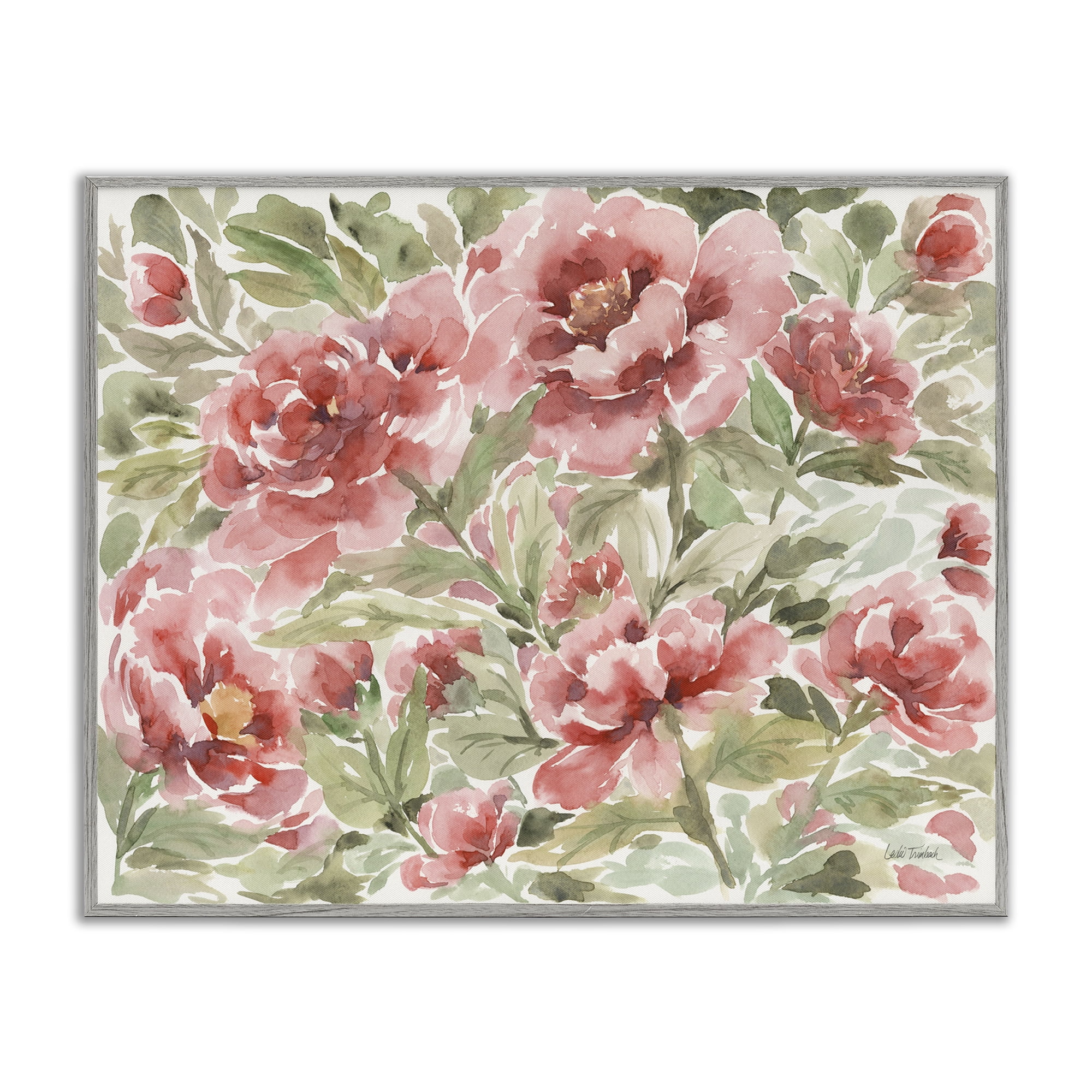 Stupell Industries Pink Peonies Pattern Botanical & Floral Painting Gray Framed Art Print Wall Art, 14 x 11
