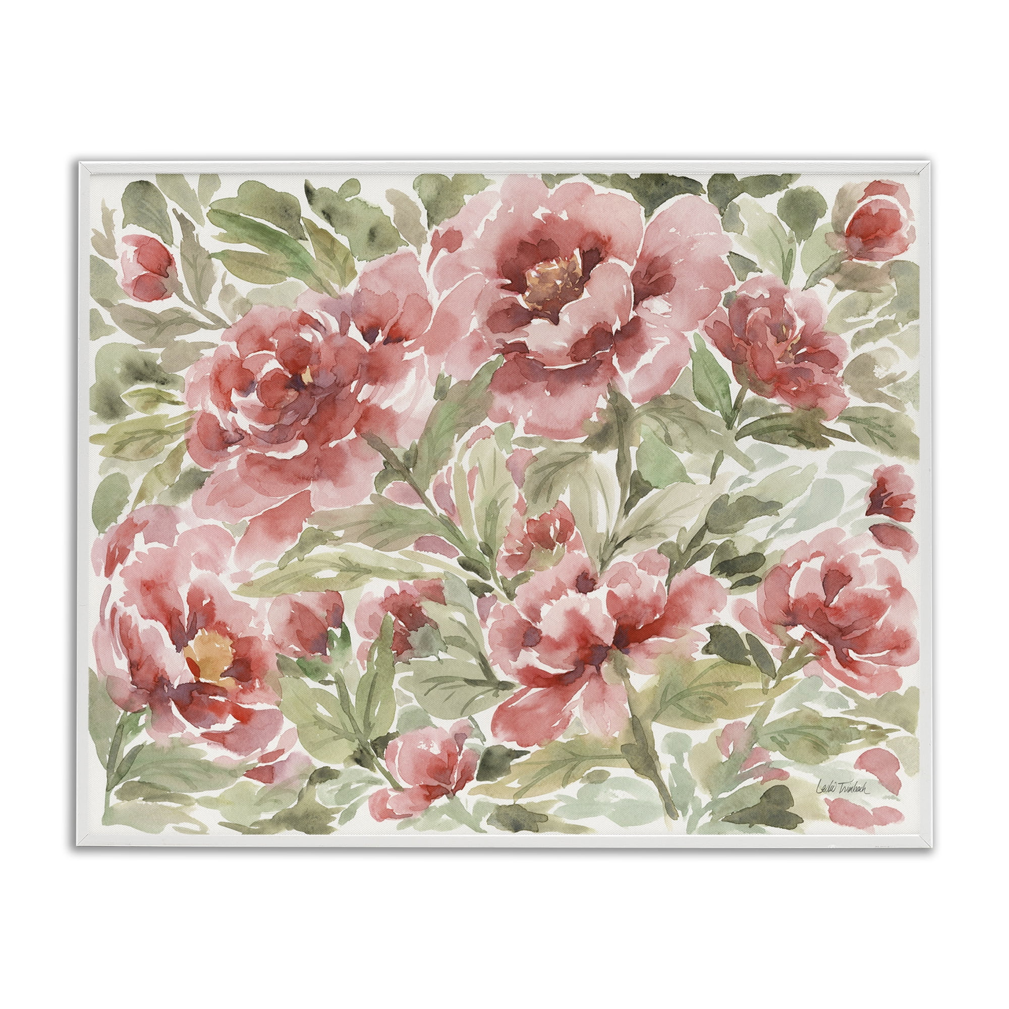 Stupell Industries Pink Peonies Pattern Botanical & Floral Painting White Framed Art Print Wall Art, 20 x 16