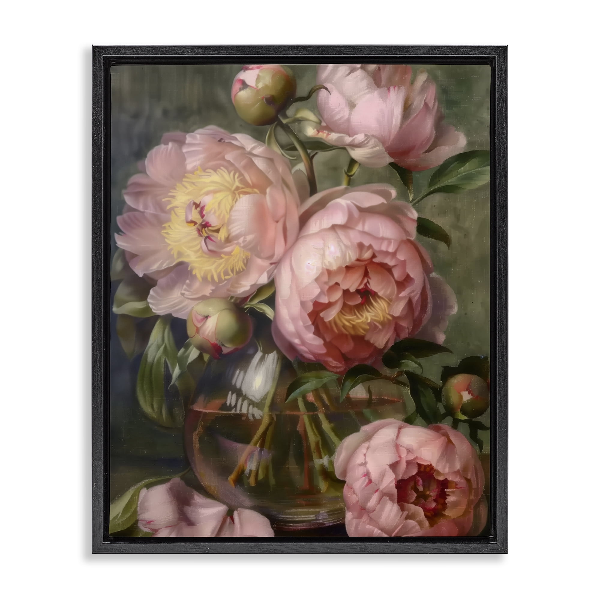 Stupell Industries Pink Peonies in Glass Vase Black Framed Floater Canvas Wall Art, design by LSR Design Studio