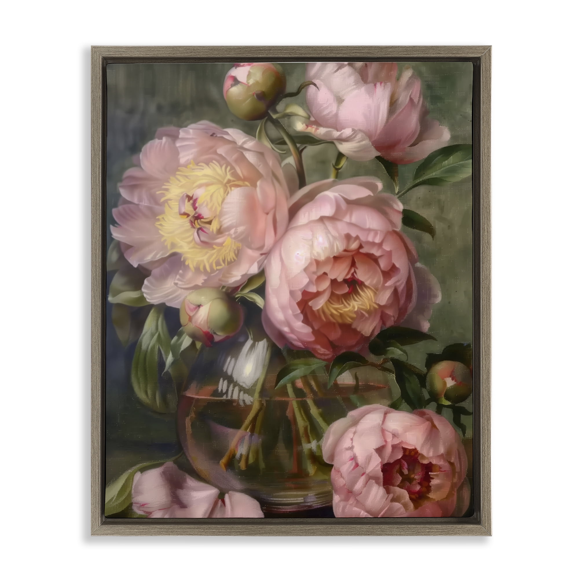 Stupell Industries Pink Peonies in Glass Vase Brown Framed Floater Canvas Wall Art, design by LSR Design Studio