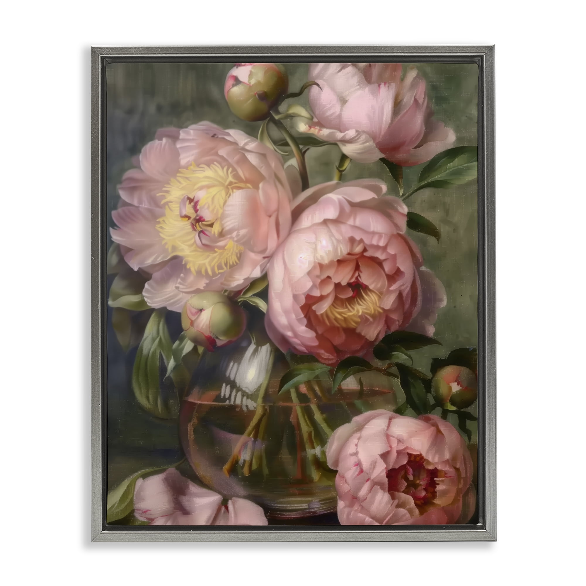 Stupell Industries Pink Peonies in Glass Vase Gray Framed Floater Canvas Wall Art, design by LSR Design Studio