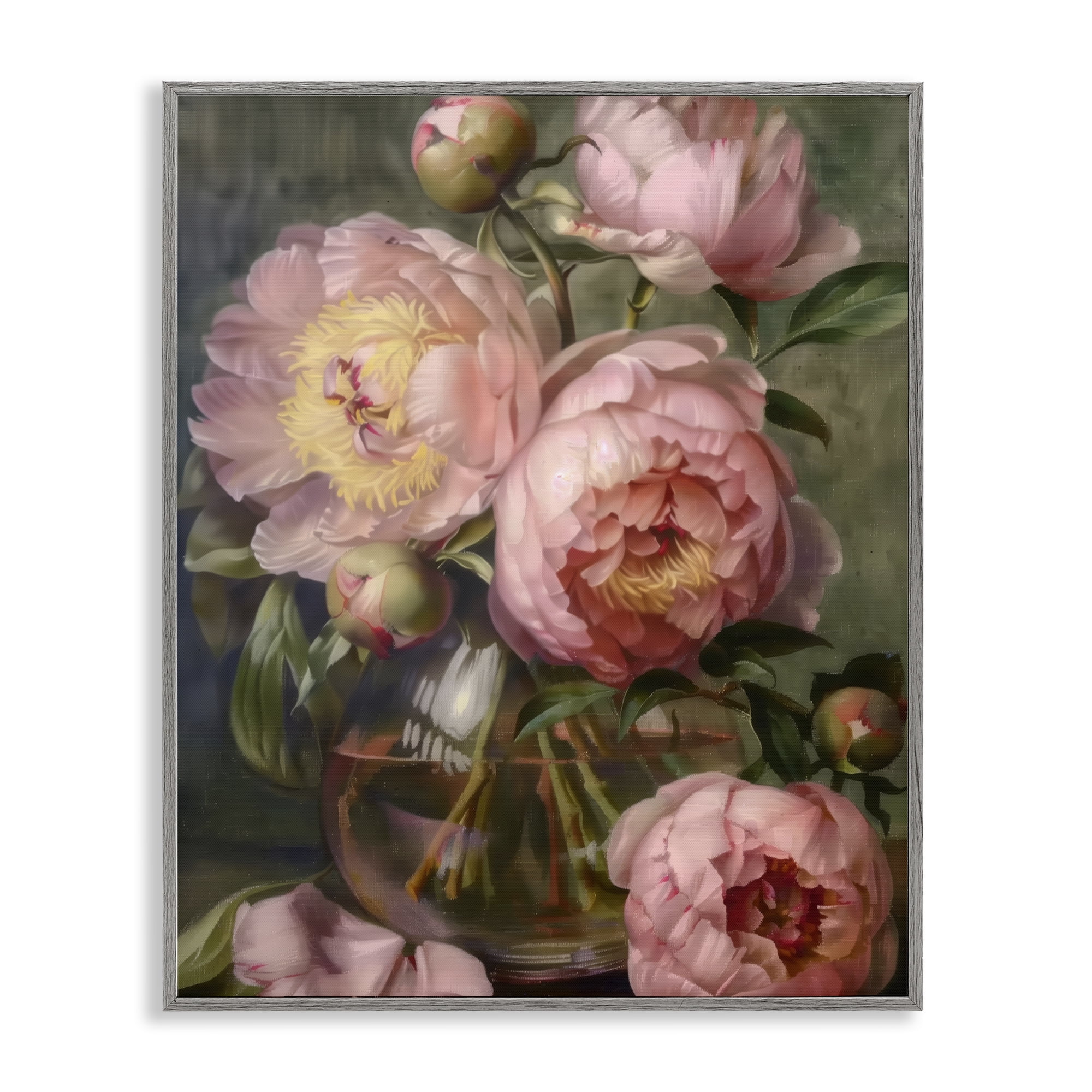 Stupell Industries Pink Peonies in Glass Vase Gray Framed Giclee Art, design by LSR Design Studio