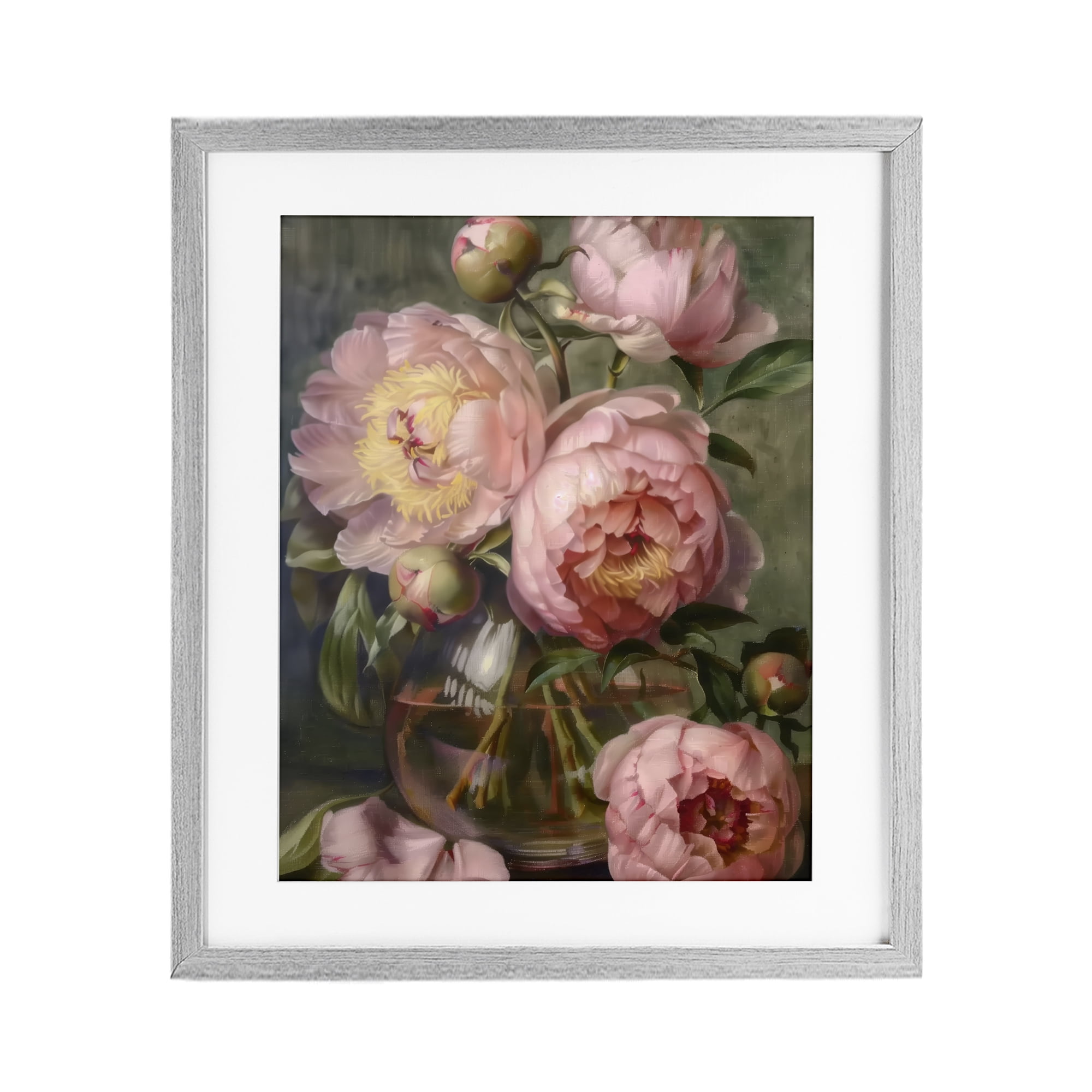 Stupell Industries Pink Peonies in Glass Vase Gray Framed Print Under Glass, design by LSR Design Studio