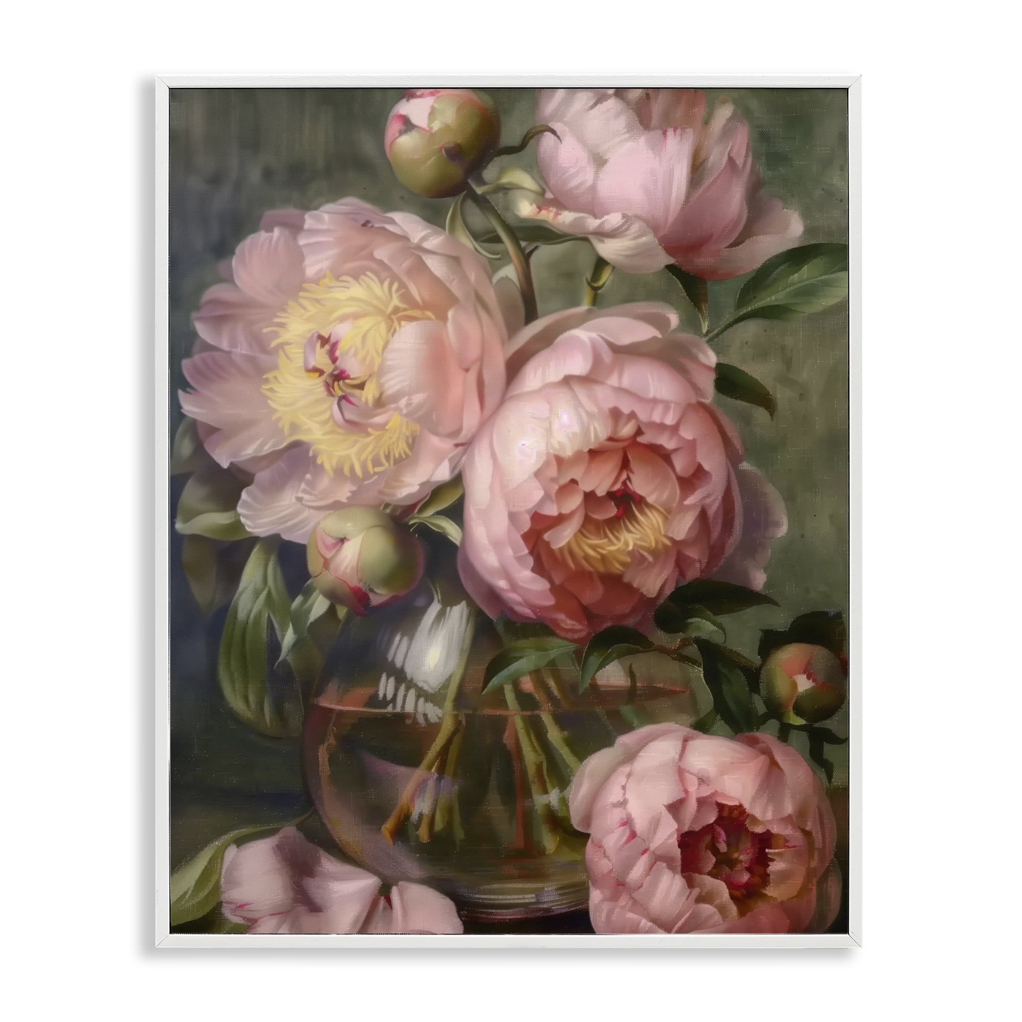 Stupell Industries Pink Peonies in Glass Vase White Framed Giclee Art, design by LSR Design Studio