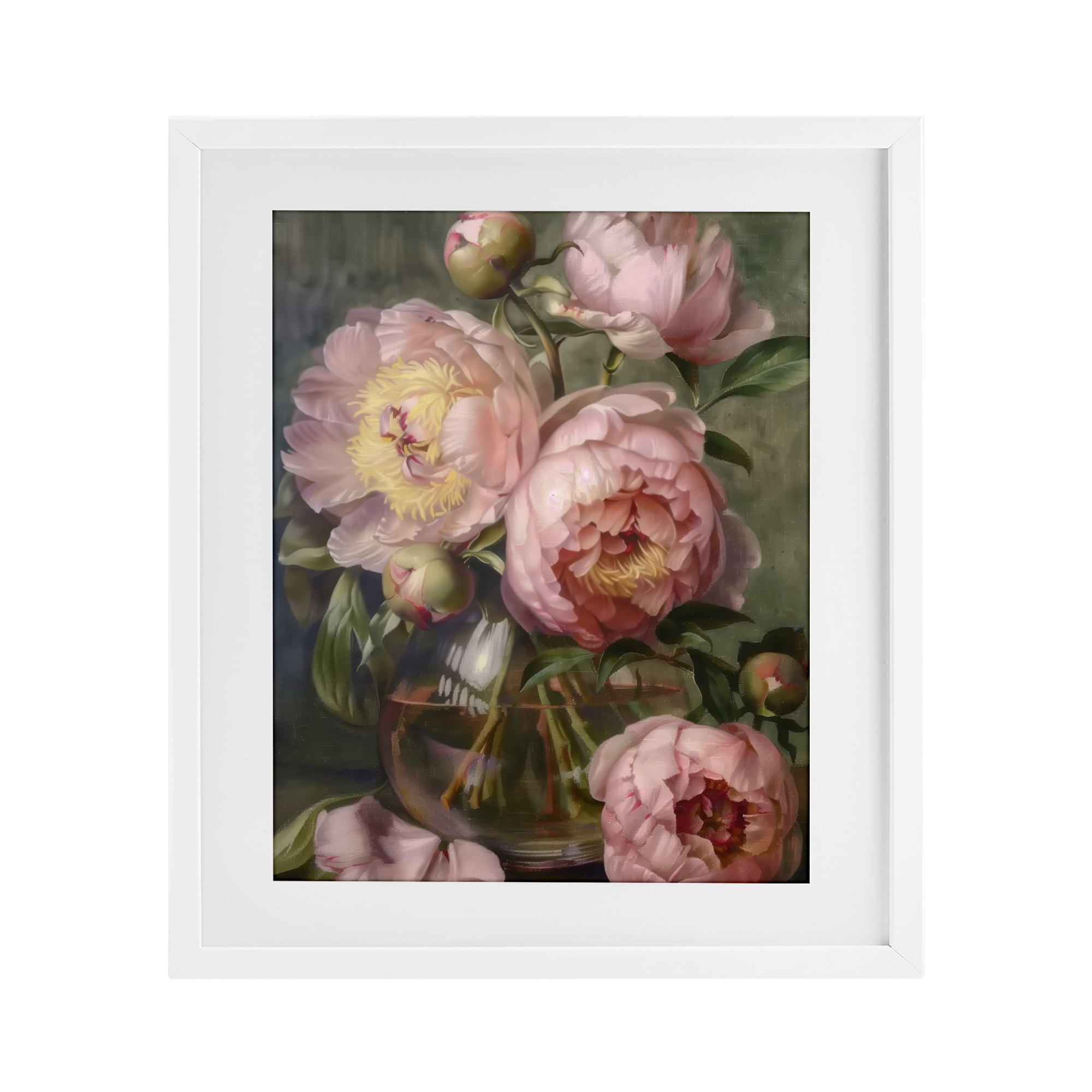 Stupell Industries Pink Peonies in Glass Vase White Framed Print Under Glass, design by LSR Design Studio