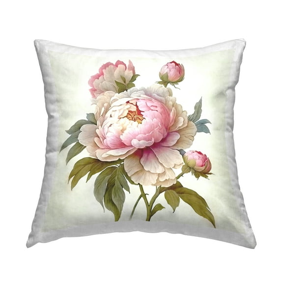 Stupell Industries Pink Peony Blooms Vintage Flower Square Decorative Printed Throw Pillow, 18 x 18,