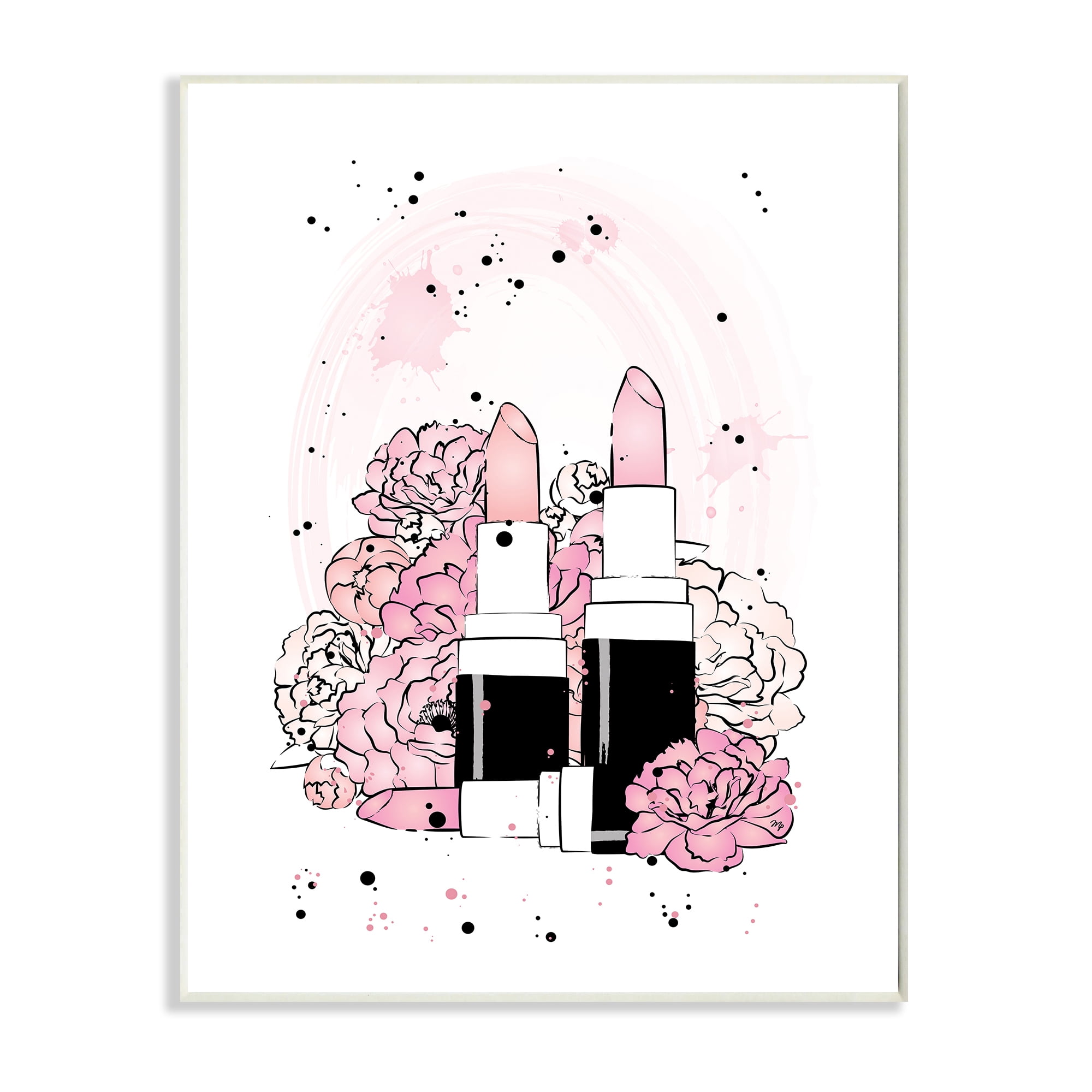 Stupell Industries Pink Peony Florals Glam Lipstick Cosmetic Beauty & Fashion Painting Wall Plaque Art Print Wall Art, 13 x 19