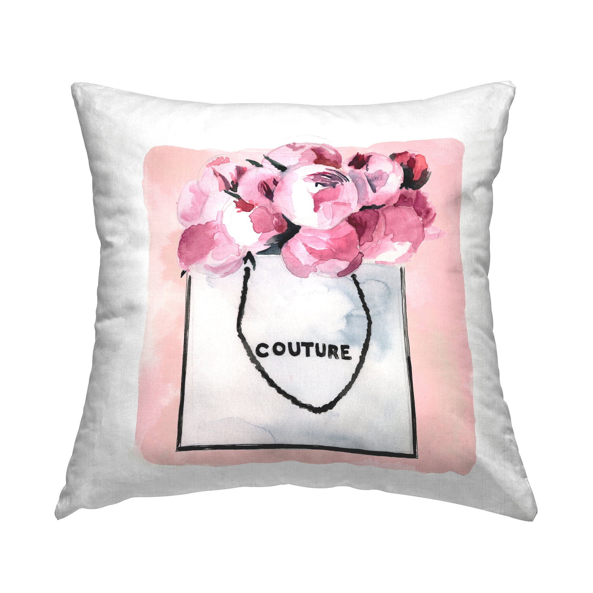 Stupell Industries Pink Peony Flower Bouquet Fashion Couture Vase Design by Jennifer Paxton Parker Throw Pillow