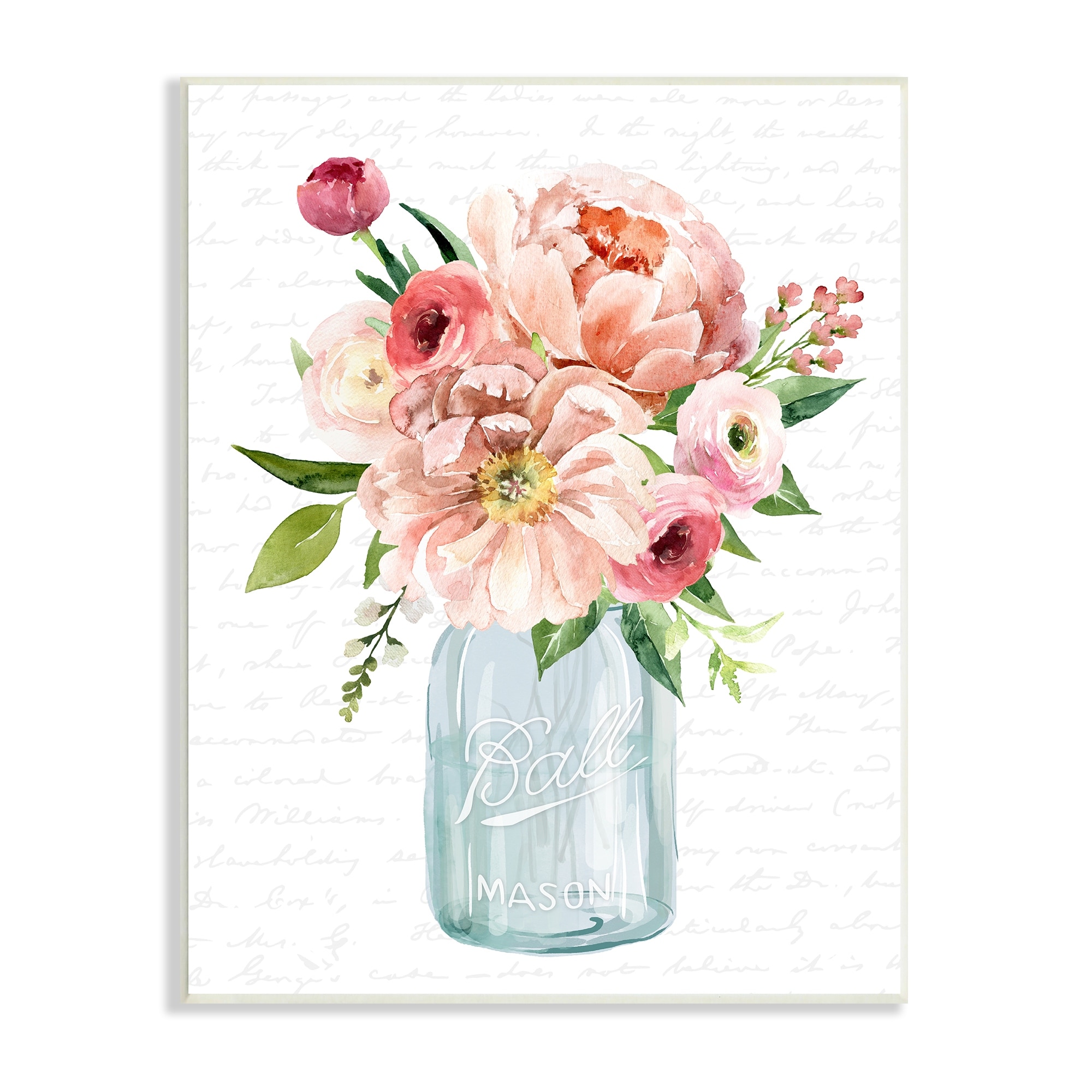 Stupell Industries Pink Peony Flowers Jar Arrangement Script Pattern Graphic Art Unframed Art Print Wall Art, Design by Lettered and Lined