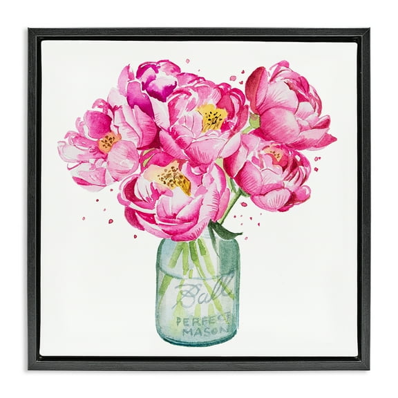 Stupell Industries Pink Peony Jar Botanical & Floral Painting Black Floater Framed Art Print Wall Art, 18 x 18
