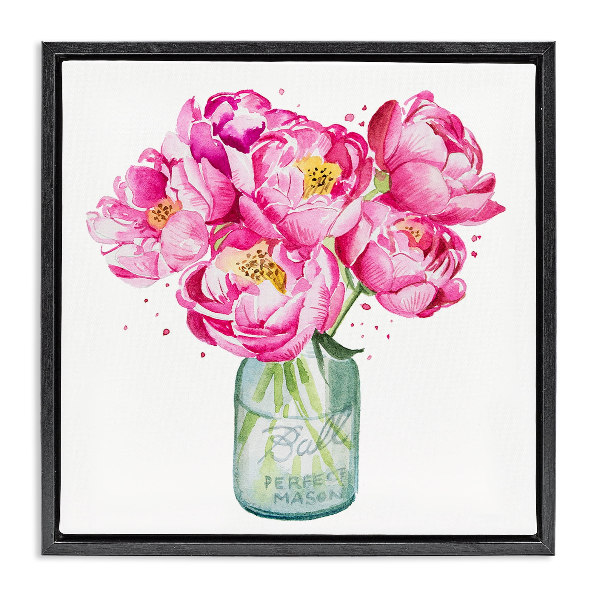 Stupell Industries Pink Peony Jar Botanical & Floral Painting Black Floater Framed Art Print Wall Art, 25 x 25