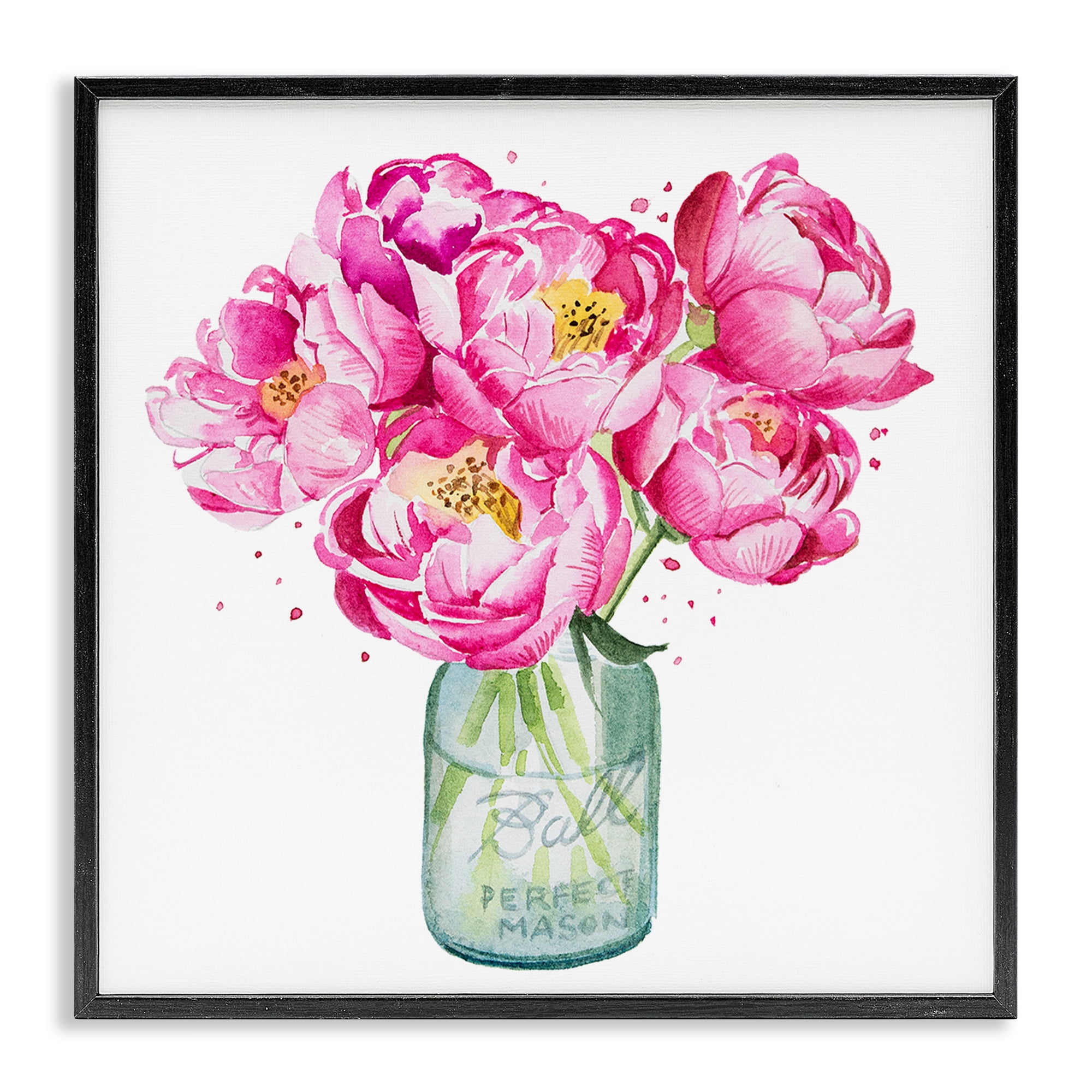Stupell Industries Pink Peony Jar Botanical & Floral Painting Black Framed Art Print Wall Art, 12 x 12