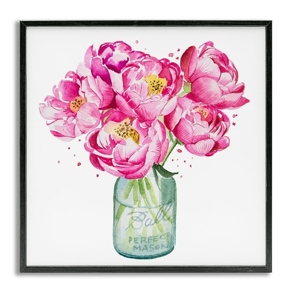 Stupell Industries Pink Peony Jar Botanical & Floral Painting Gray Framed Art Print Wall Art, 12 x 12
