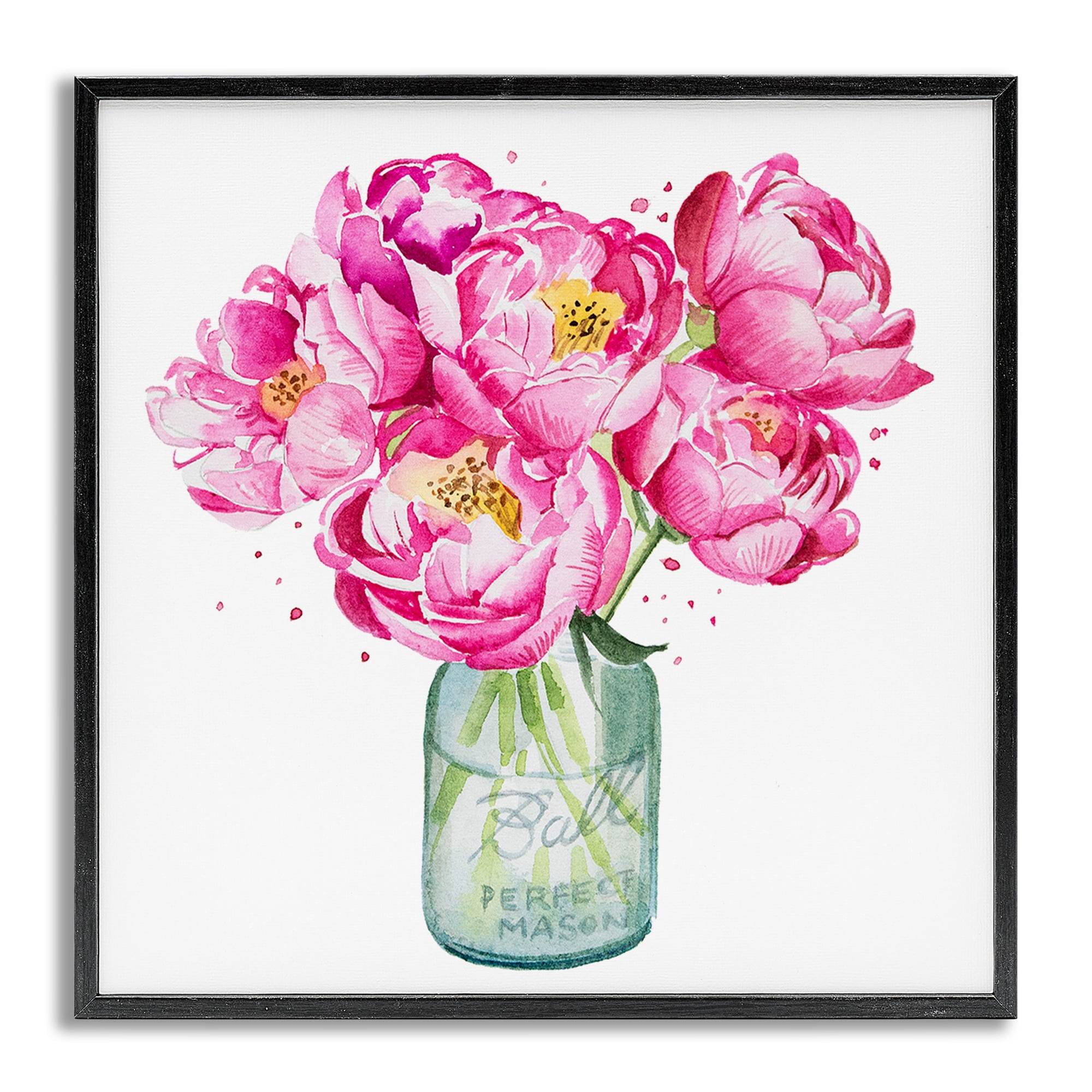 Stupell Industries Pink Peony Jar Botanical & Floral Painting Gray Framed Art Print Wall Art, 24 x 24