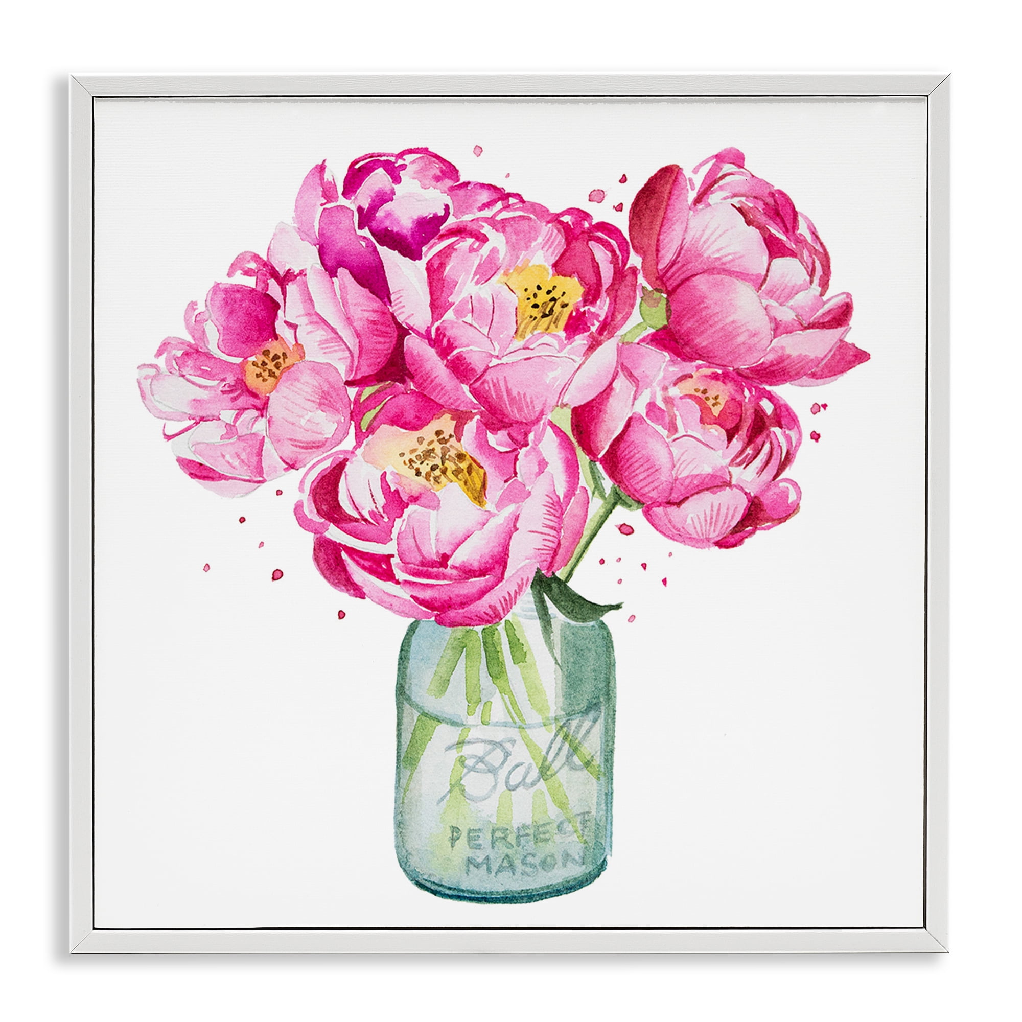 Stupell Industries Pink Peony Jar Botanical & Floral Painting White Framed Art Print Wall Art, 24 x 24