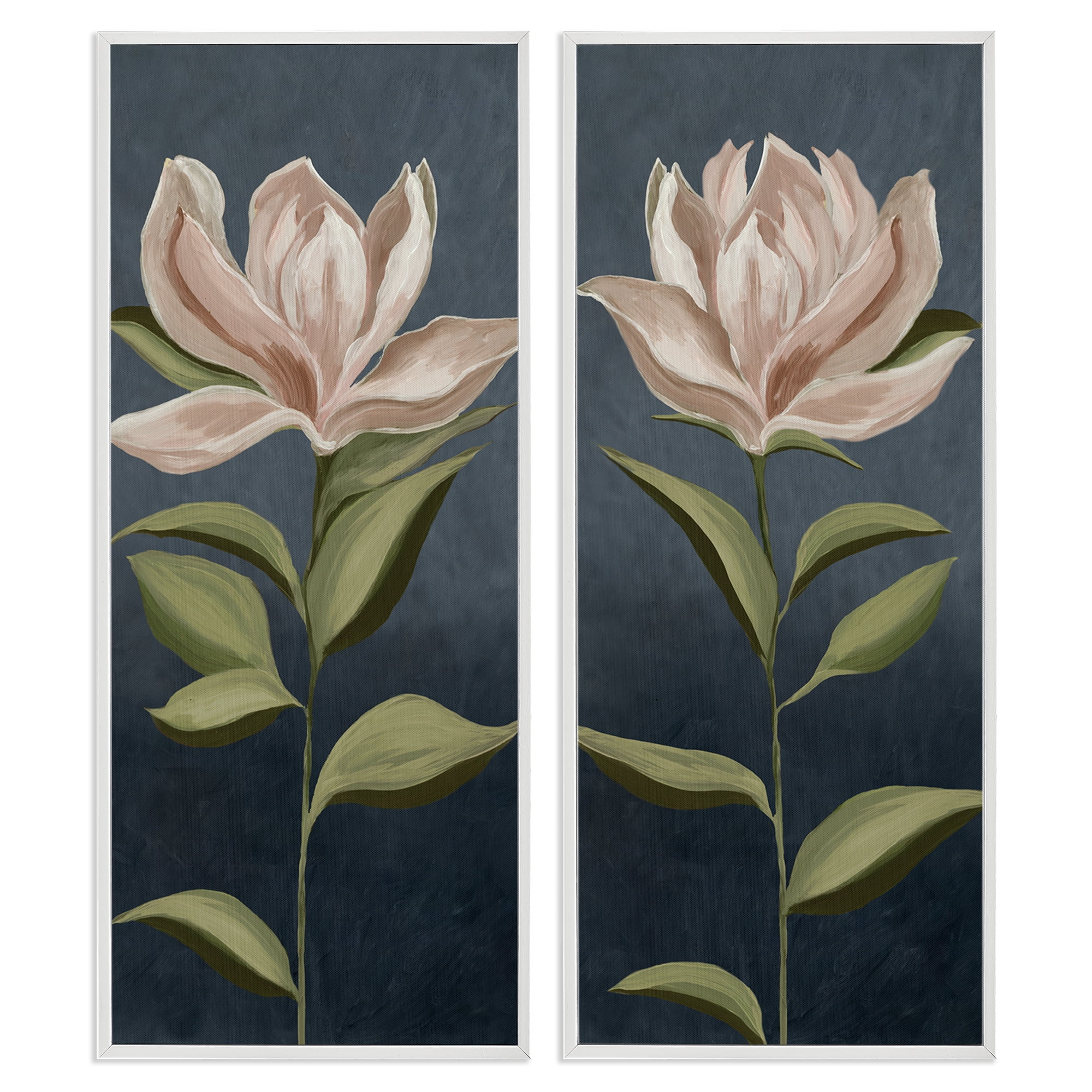 Stupell Industries Pink Petaled Blooms Plants & Flowers Painting White Framed Art Print Wall Art, 10 x 24, Set of 2