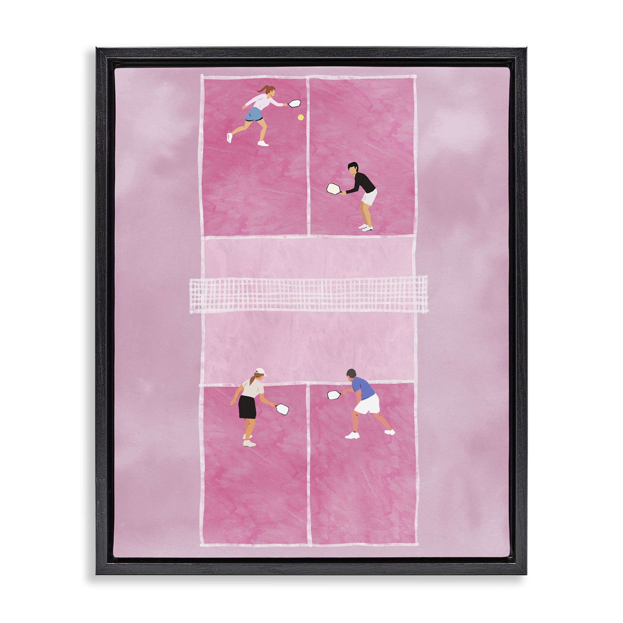 Stupell Industries Pink Pickleball Court Sports Painting Black Floater Framed Canvas Art Print Wall Art, 17 x 21