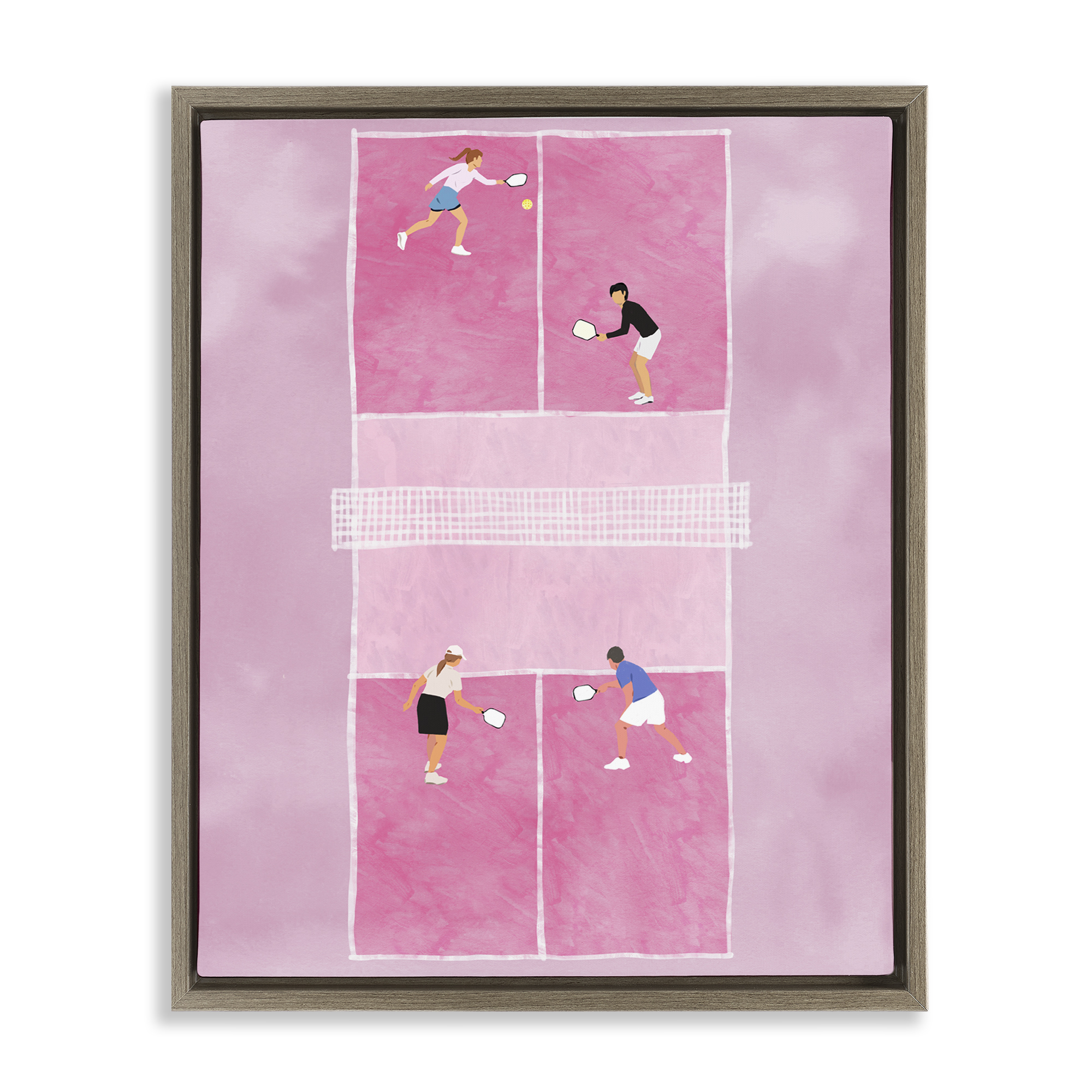 Stupell Industries Pink Pickleball Court Sports Painting Brown Floater Framed Canvas Art Print Wall Art, 17 x 21