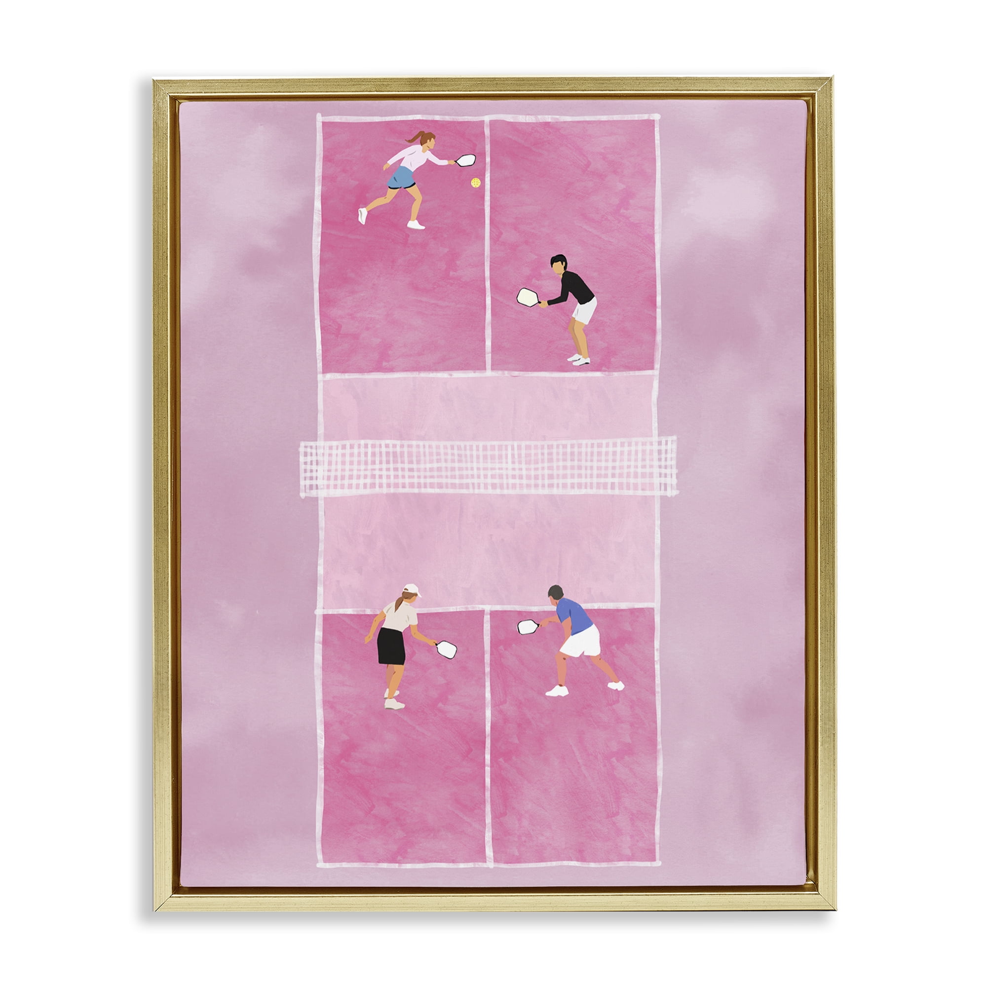 Stupell Industries Pink Pickleball Court Sports Painting Gold Floater Framed Canvas Art Print Wall Art, 25 x 31