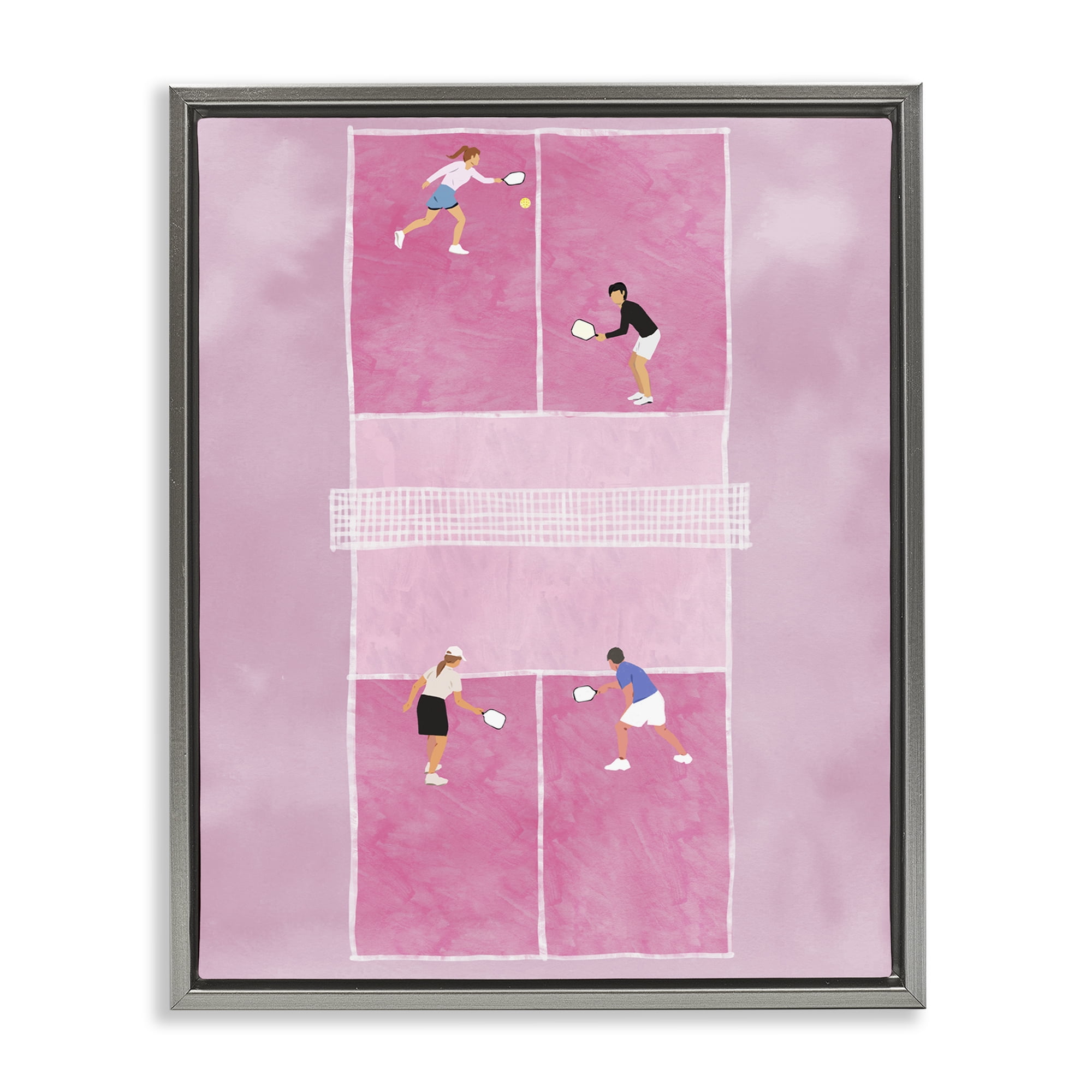 Stupell Industries Pink Pickleball Court Sports Painting Gray Floater Framed Canvas Art Print Wall Art, 17 x 21