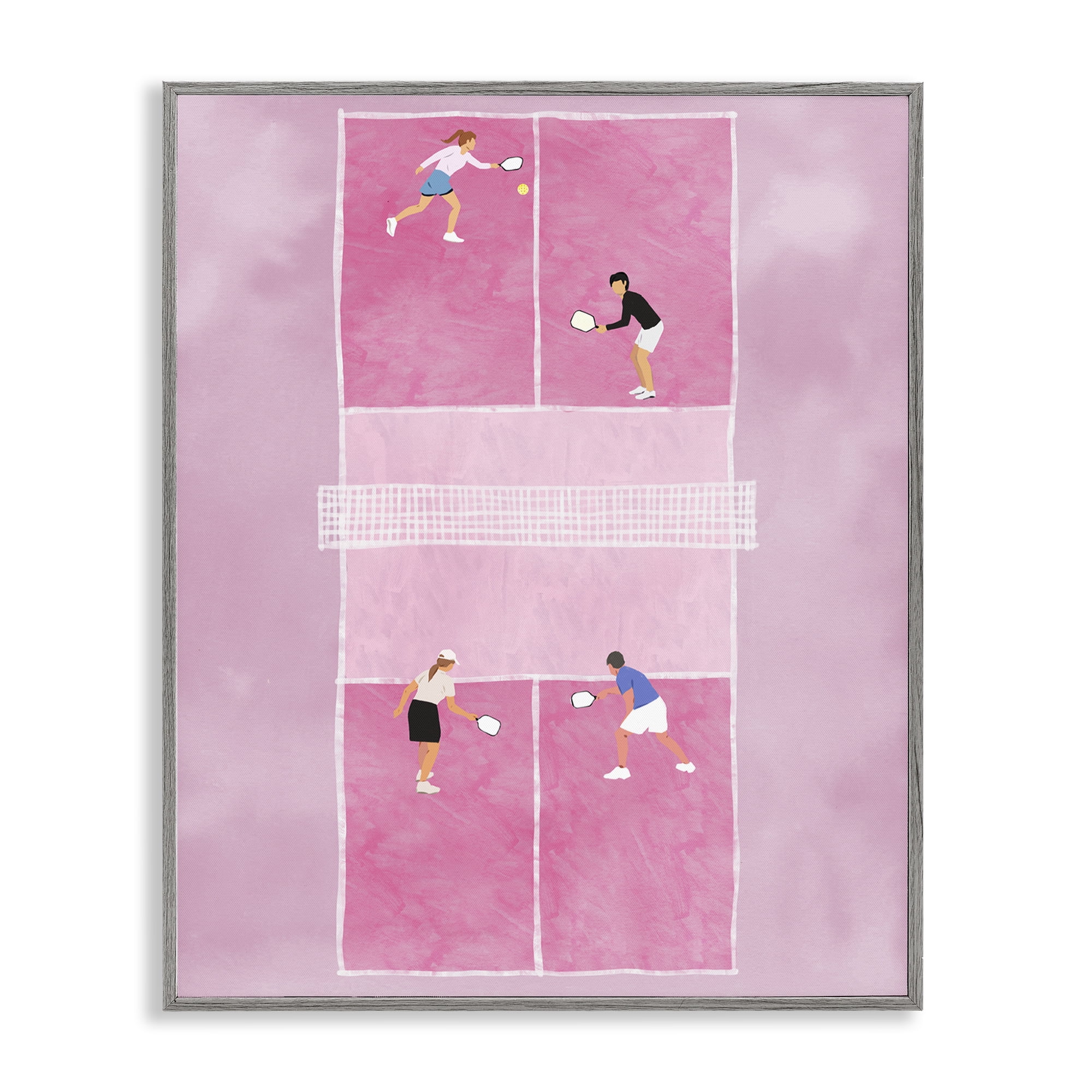 Stupell Industries Pink Pickleball Court Sports & Sports Teams Painting Gray Framed Art Print Wall Art, 16 x 20