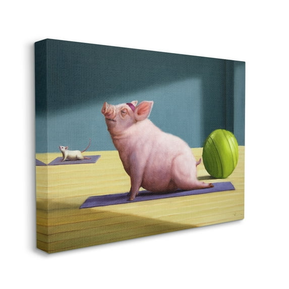 Stupell Industries Pink Pig Doing Yoga Upward Facing Hog Animals & Insects Painting Gallery Wrapped Canvas Print Wall Art, 36 x 48