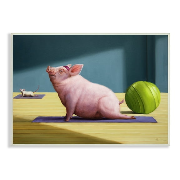Stupell Industries Pink Pig Doing Yoga Upward Facing Hog Animals & Insects Painting Unframed Art Print Wall Art, 10 x 15