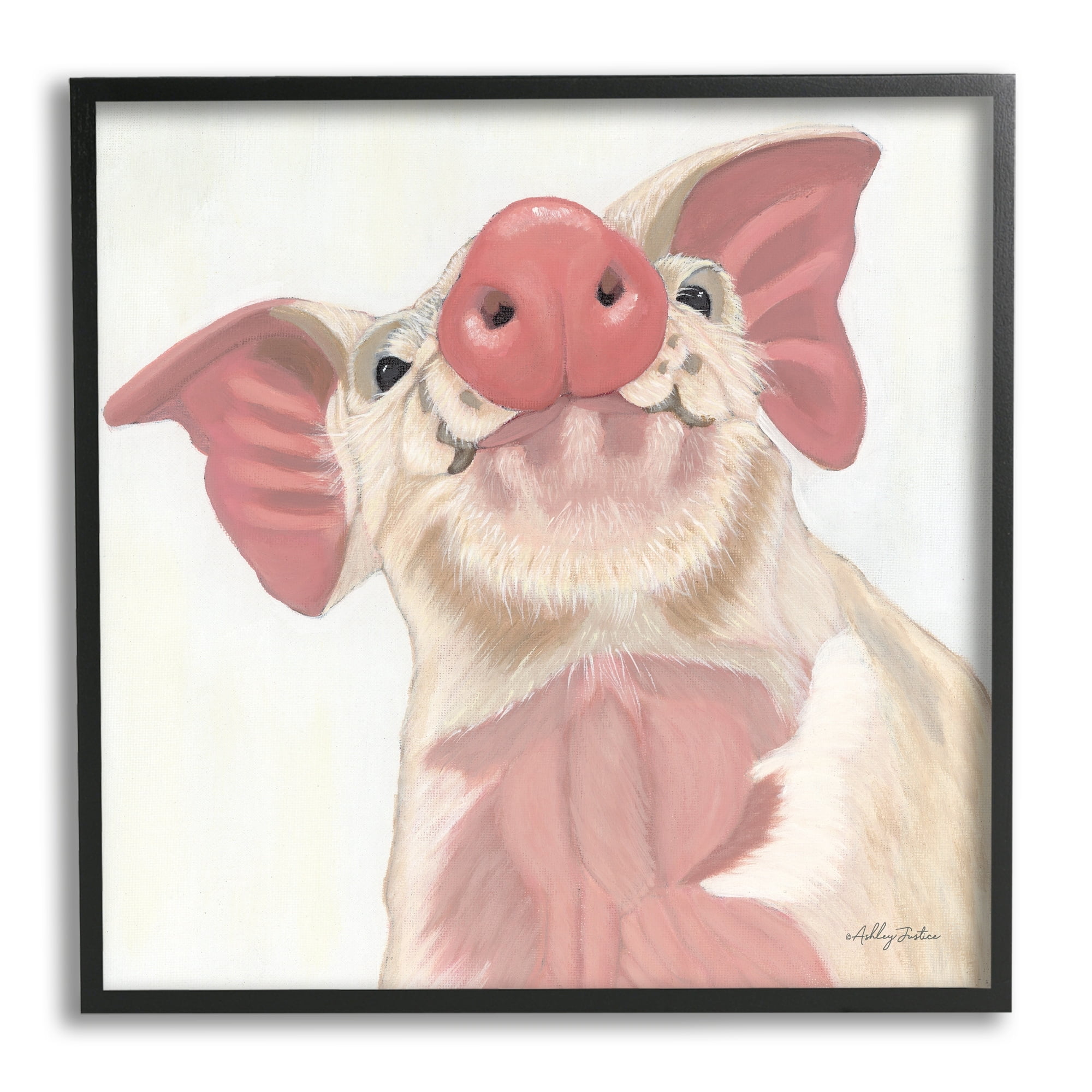 Stupell Industries Pink Pig Snout Adorable Farm Hog Painting, 12 x 12,Design by Ashley Justice