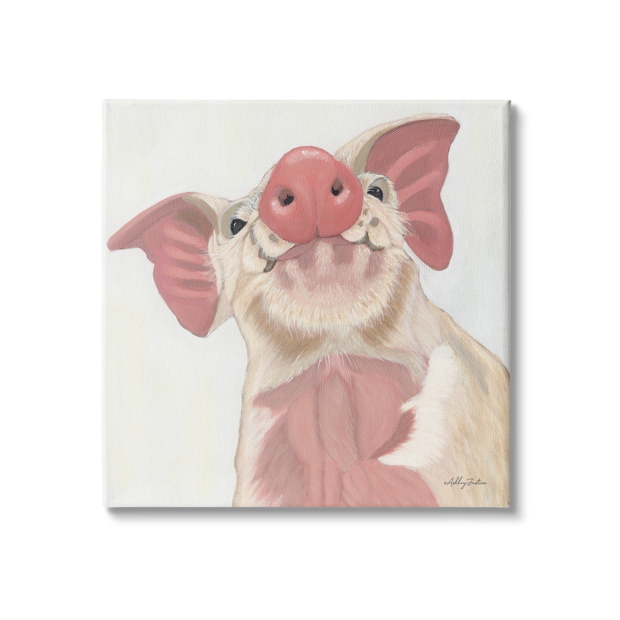 Stupell Industries Pink Pig Snout Adorable Farm Hog Painting, 17 x 17,Design by Ashley Justice