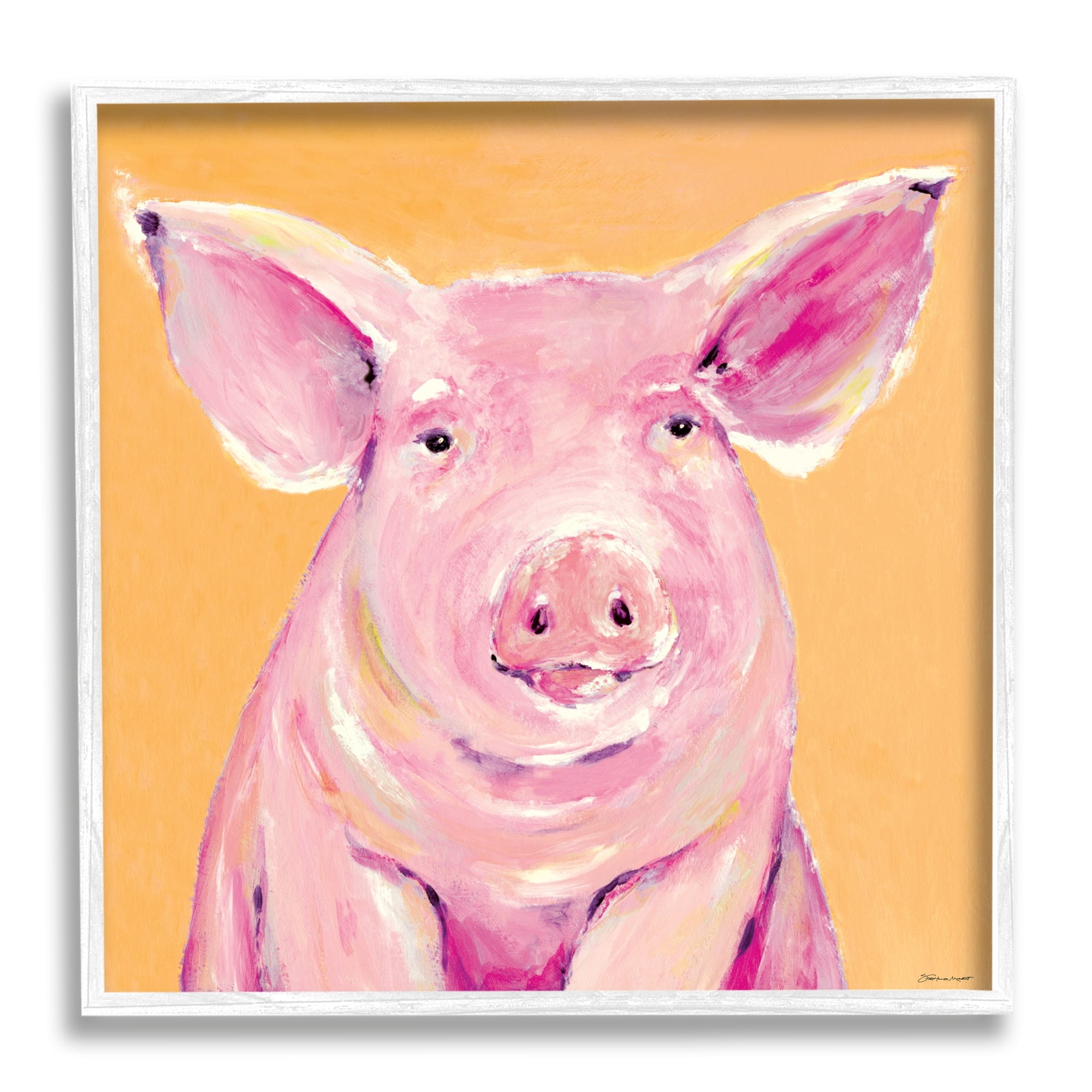 Stupell Industries Pink Pig with Big Ears Traditional Farm Animal, 12 x 12, Design by Stephanie Workman Marrott