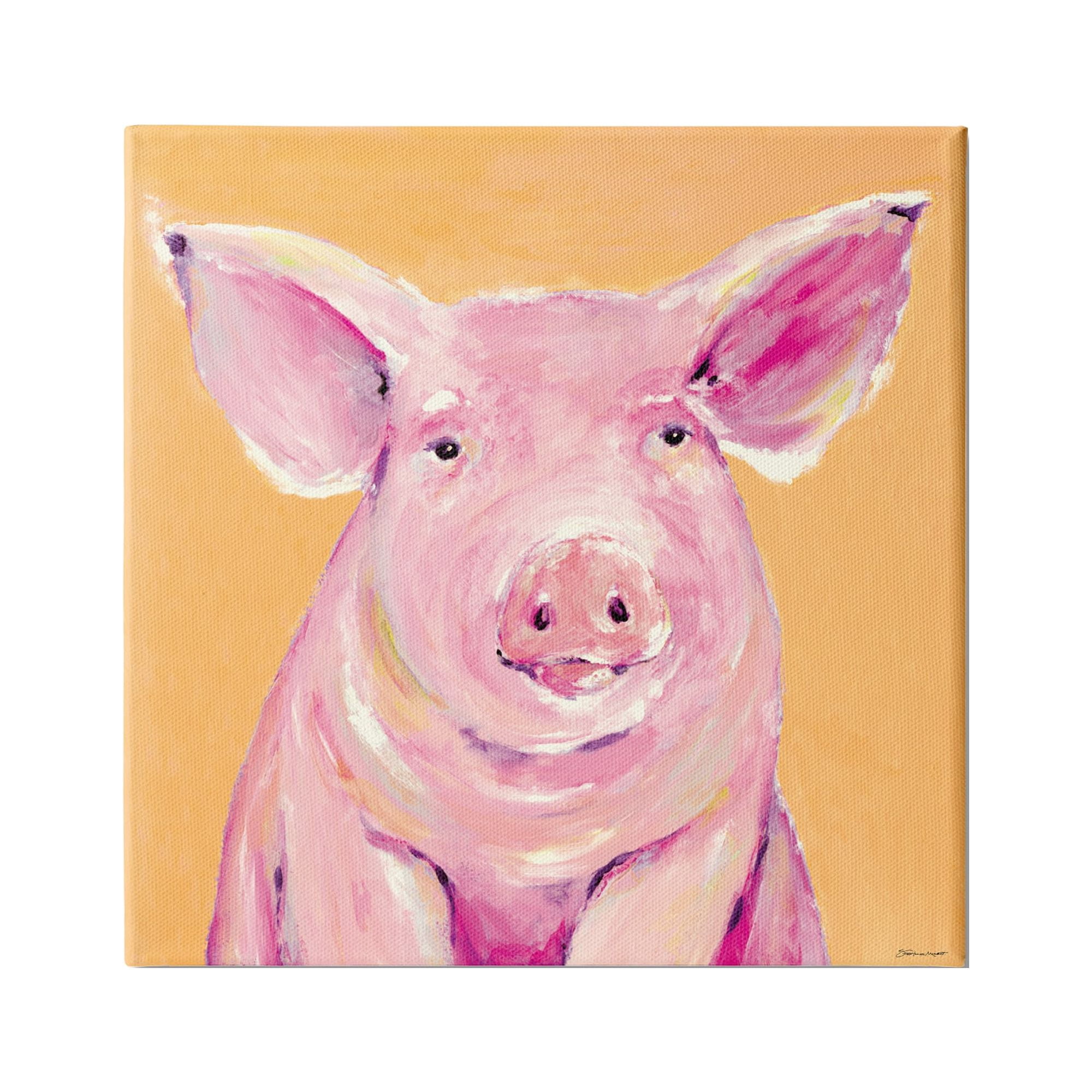 Stupell Industries Pink Pig with Big Ears Traditional Farm Animal, 17 x 17, Design by Stephanie Workman Marrott
