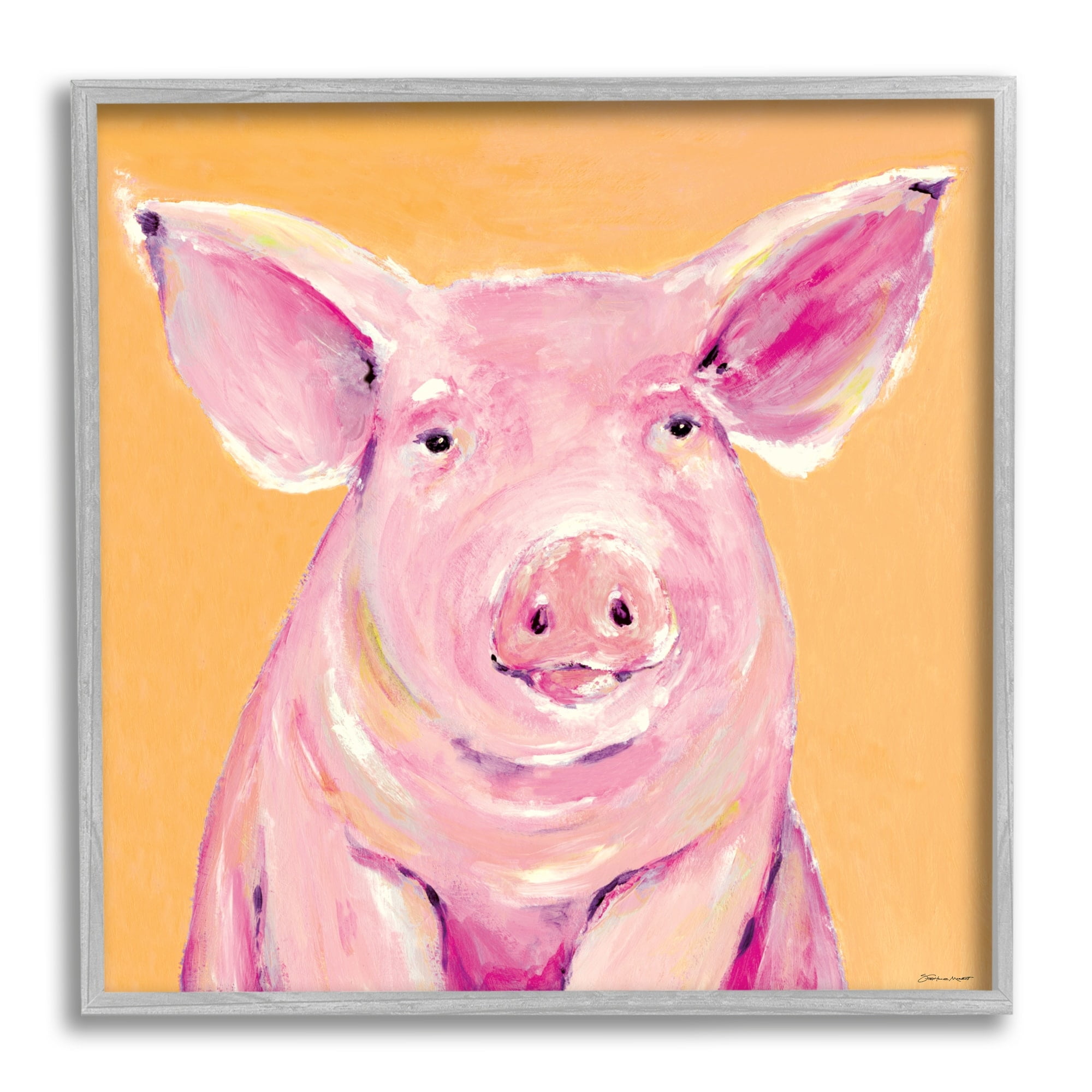 Stupell Industries Pink Pig with Big Ears Traditional Farm Animal, 17 x 17, Design by Stephanie Workman Marrott