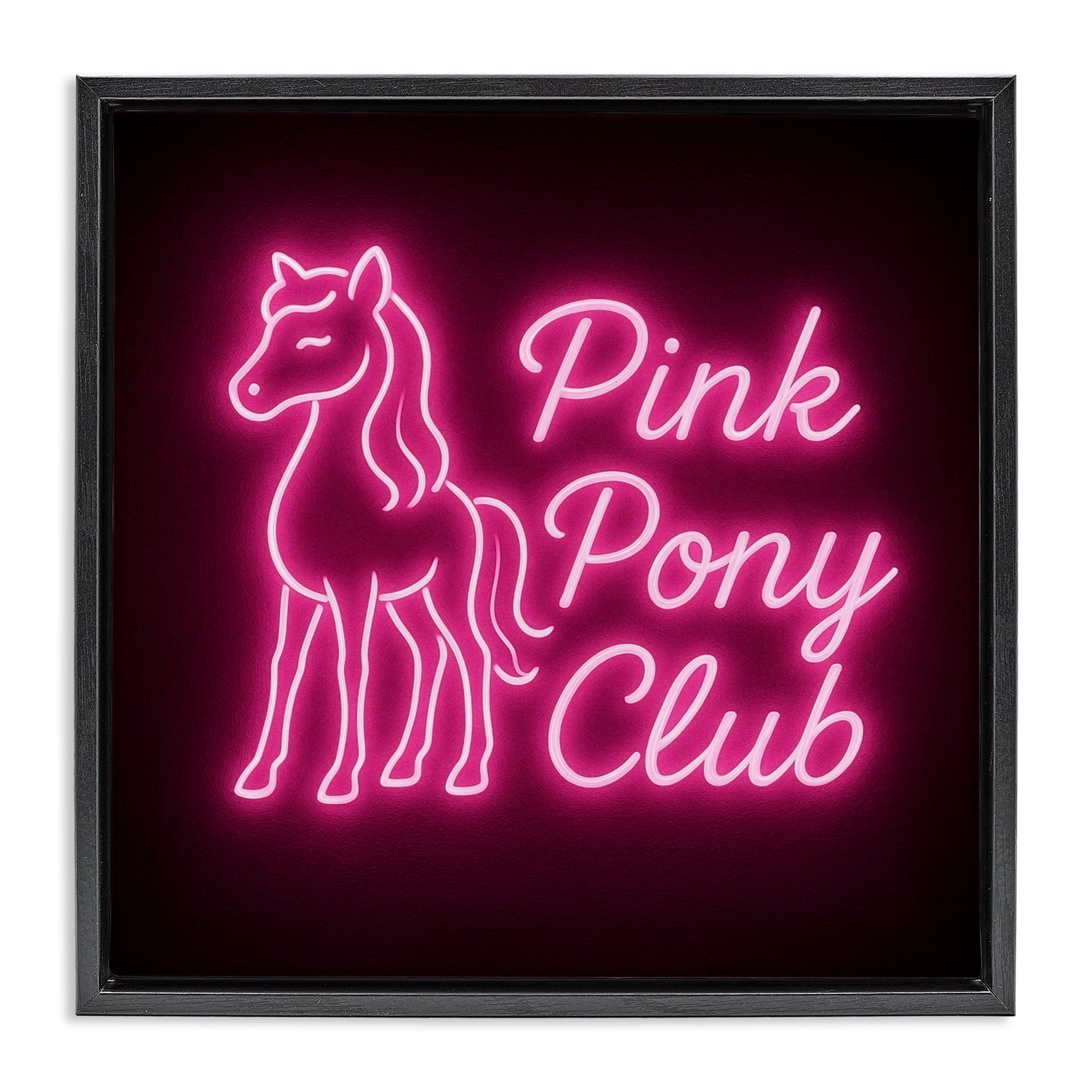 Stupell Industries Pink Pony Club Neon Black Framed Floater Canvas Wall Art, design by Grotto Studios
