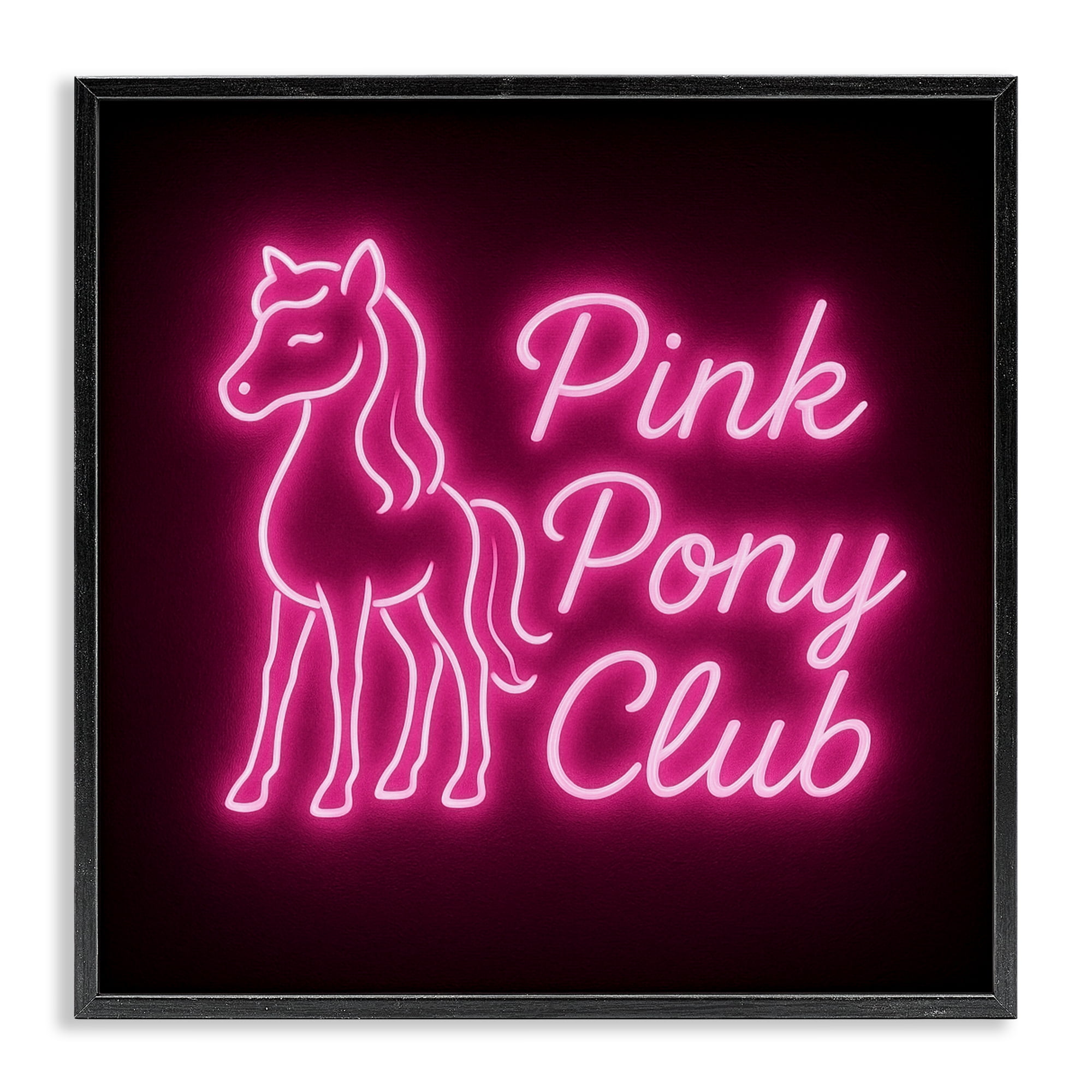 Stupell Industries Pink Pony Club Neon Black Framed Giclee Art, design by Grotto Studios