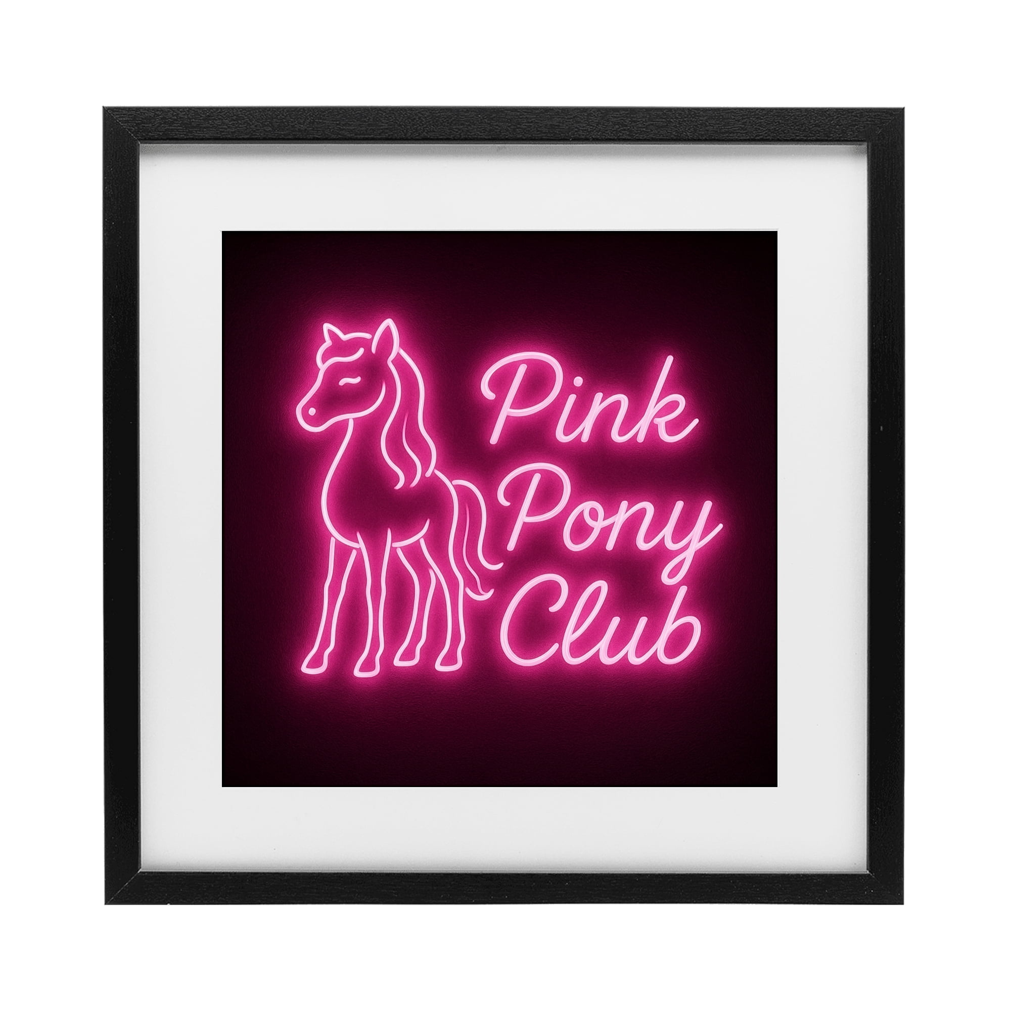 Stupell Industries Pink Pony Club Neon Black Framed Print Under Glass, design by Grotto Studios