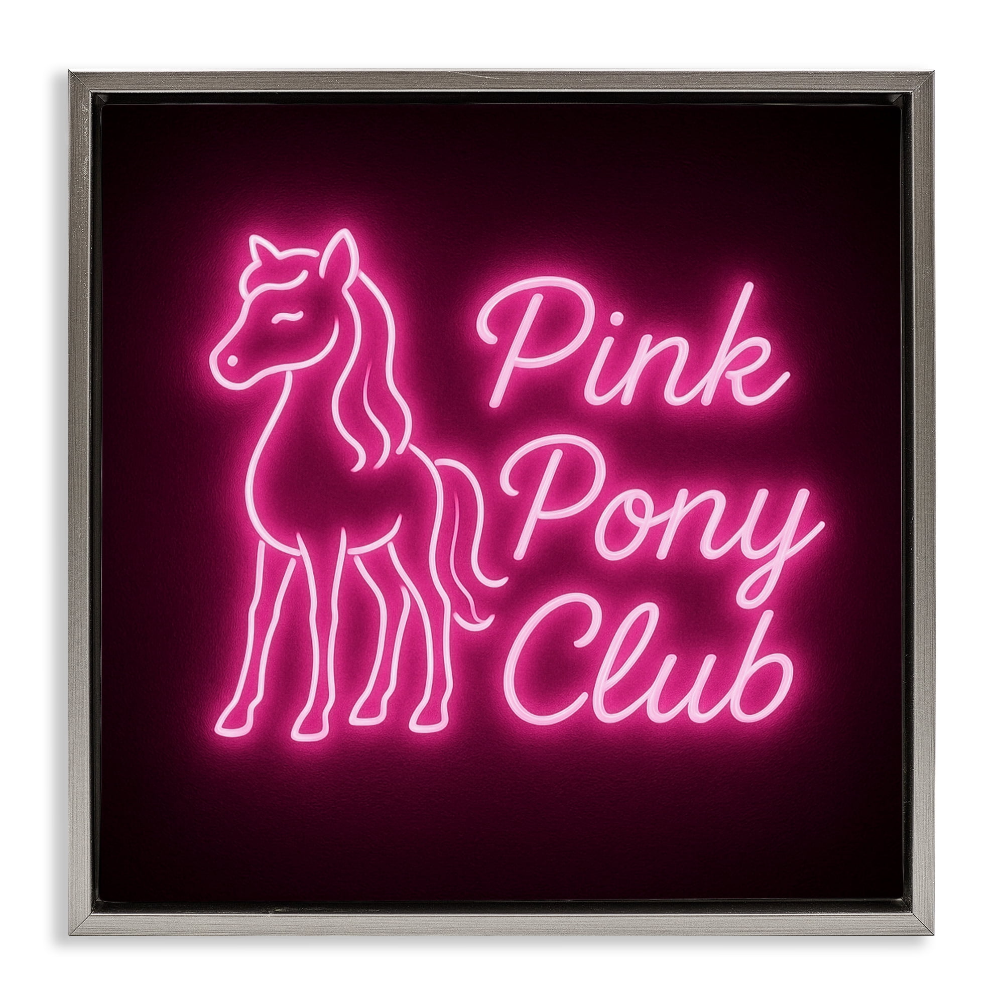 Stupell Industries Pink Pony Club Neon Gray Framed Floater Canvas Wall Art, design by Grotto Studios