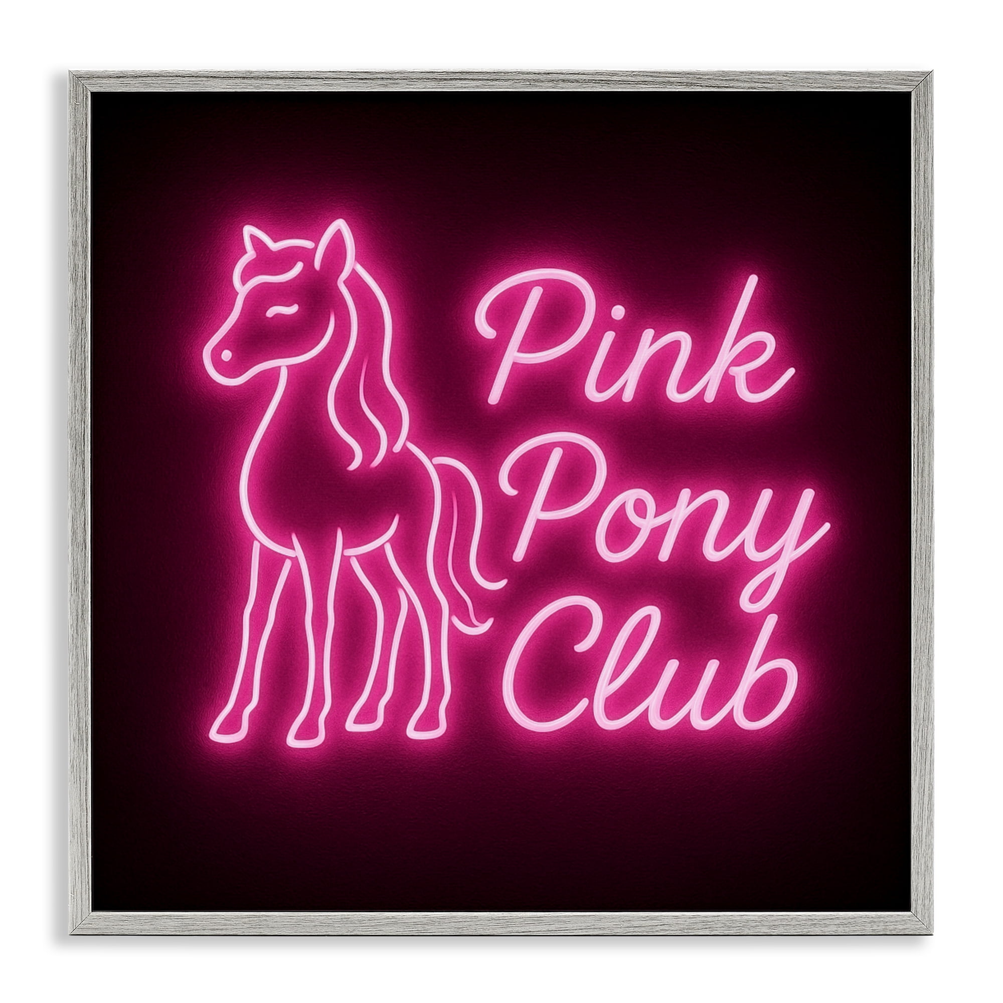 Stupell Industries Pink Pony Club Neon Gray Framed Giclee Art, design by Grotto Studios