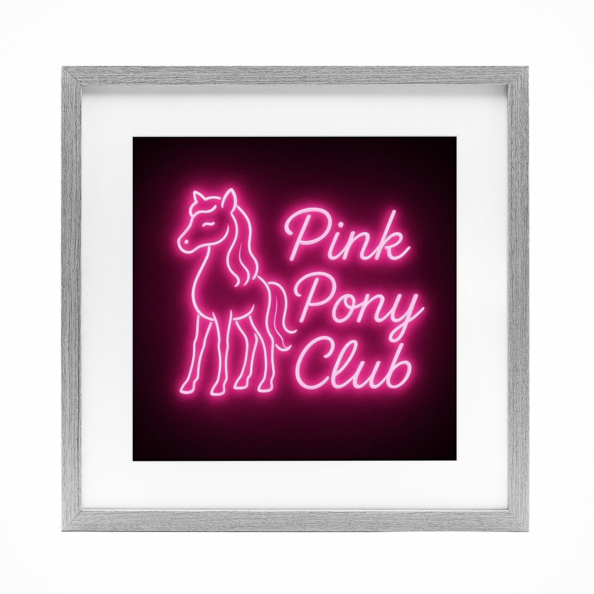 Stupell Industries Pink Pony Club Neon Gray Framed Print Under Glass, design by Grotto Studios