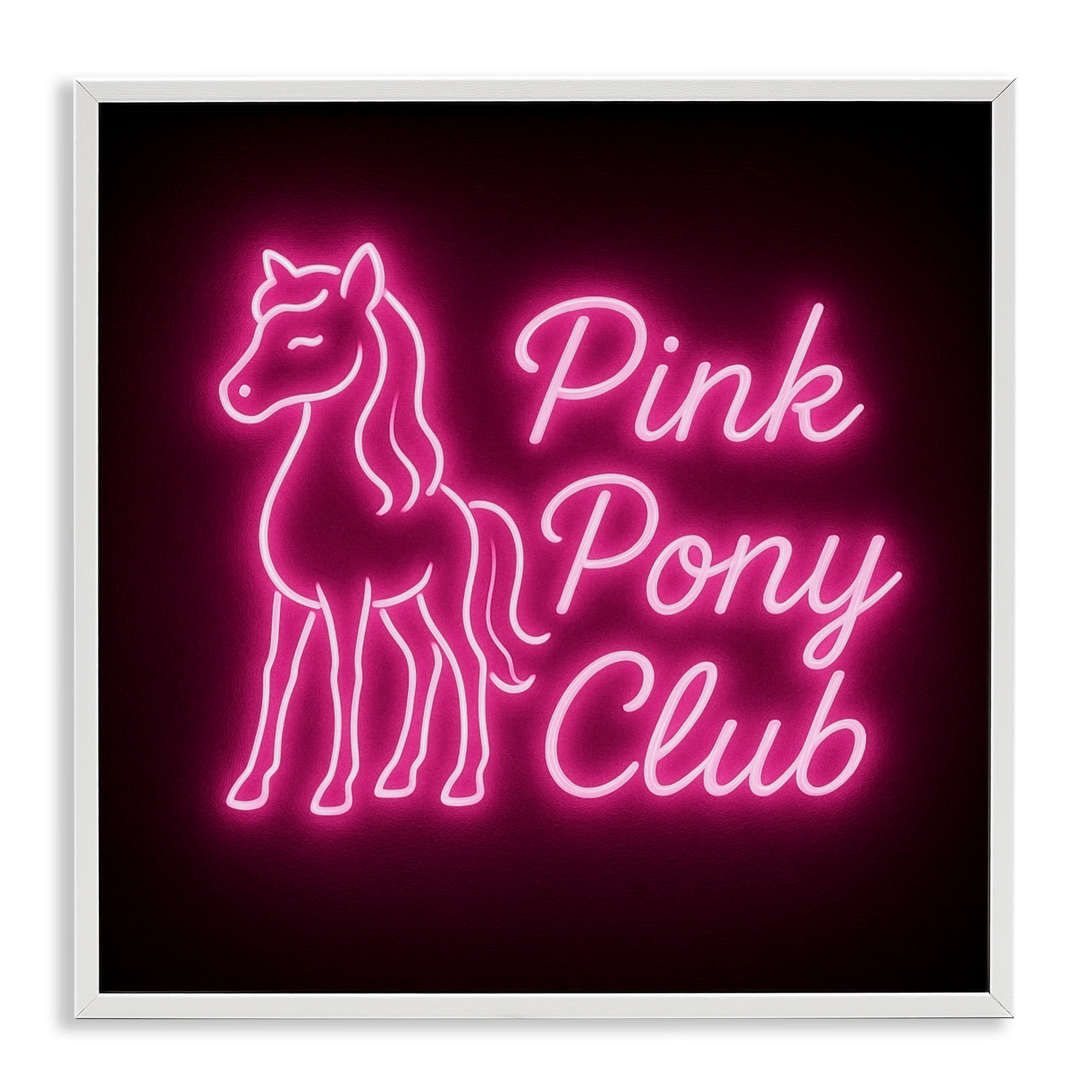 Stupell Industries Pink Pony Club Neon White Framed Giclee Art, design by Grotto Studios