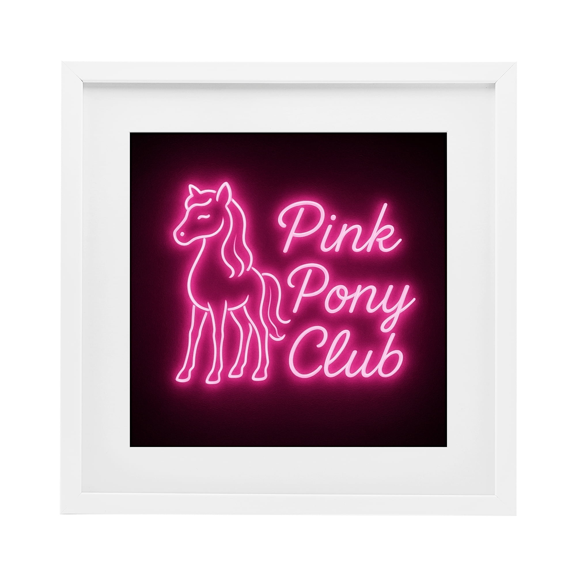 Stupell Industries Pink Pony Club Neon White Framed Print Under Glass, design by Grotto Studios