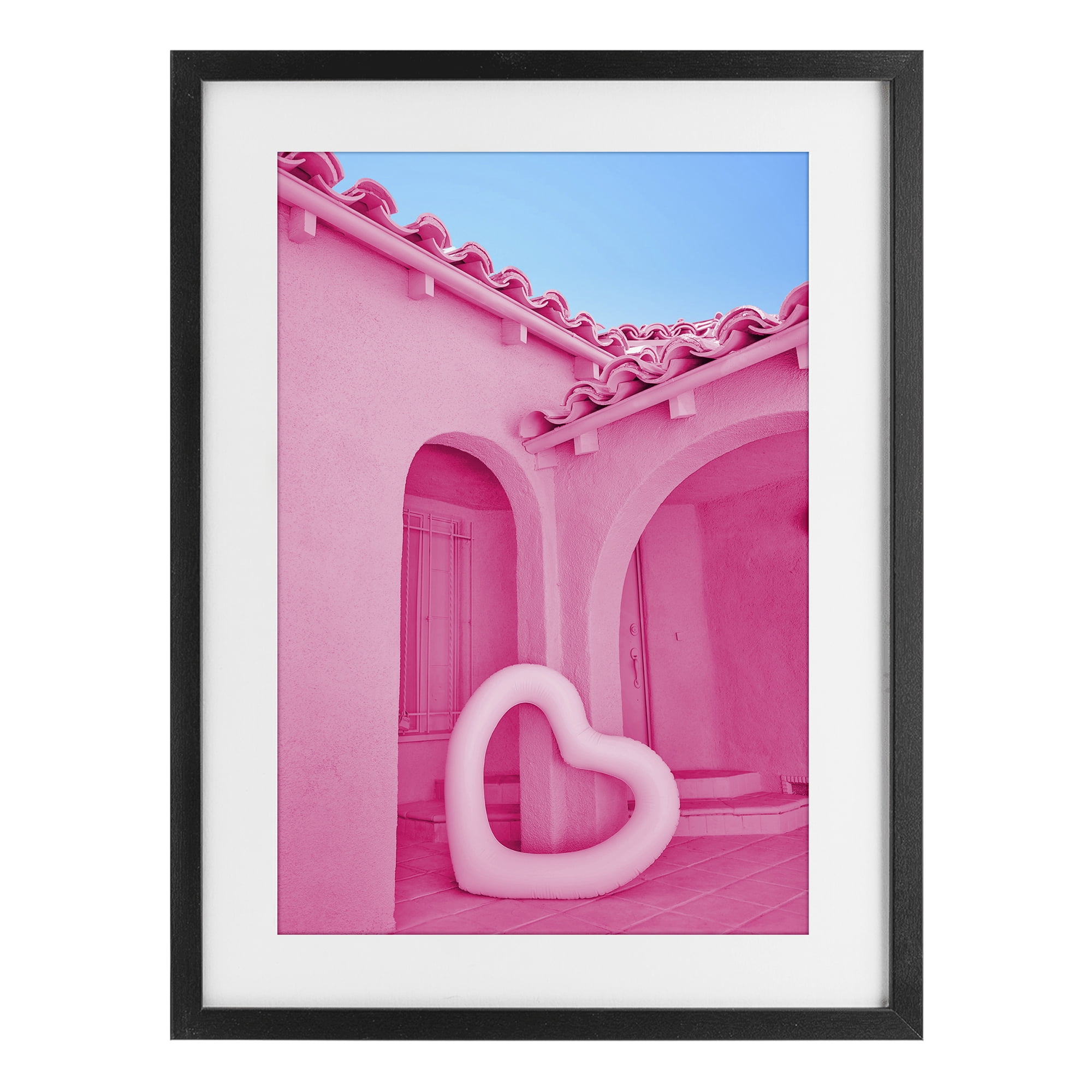 Stupell Industries Pink Pop Heart at Villa Black Framed Print Under Glass, design by LISH Creative
