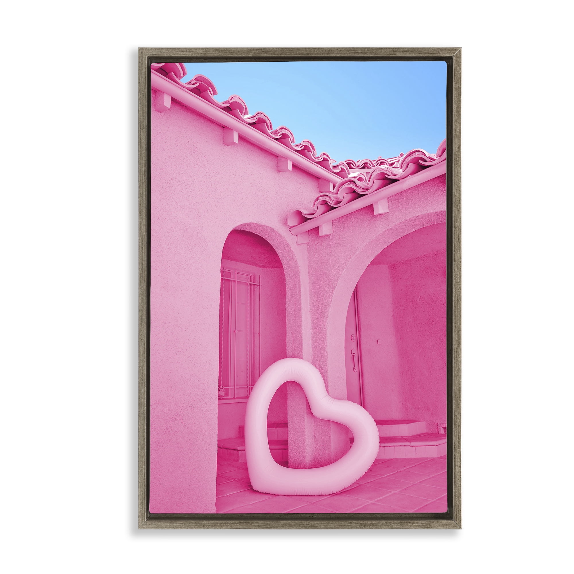 Stupell Industries Pink Pop Heart at Villa Brown Framed Floater Canvas Wall Art, design by LISH Creative