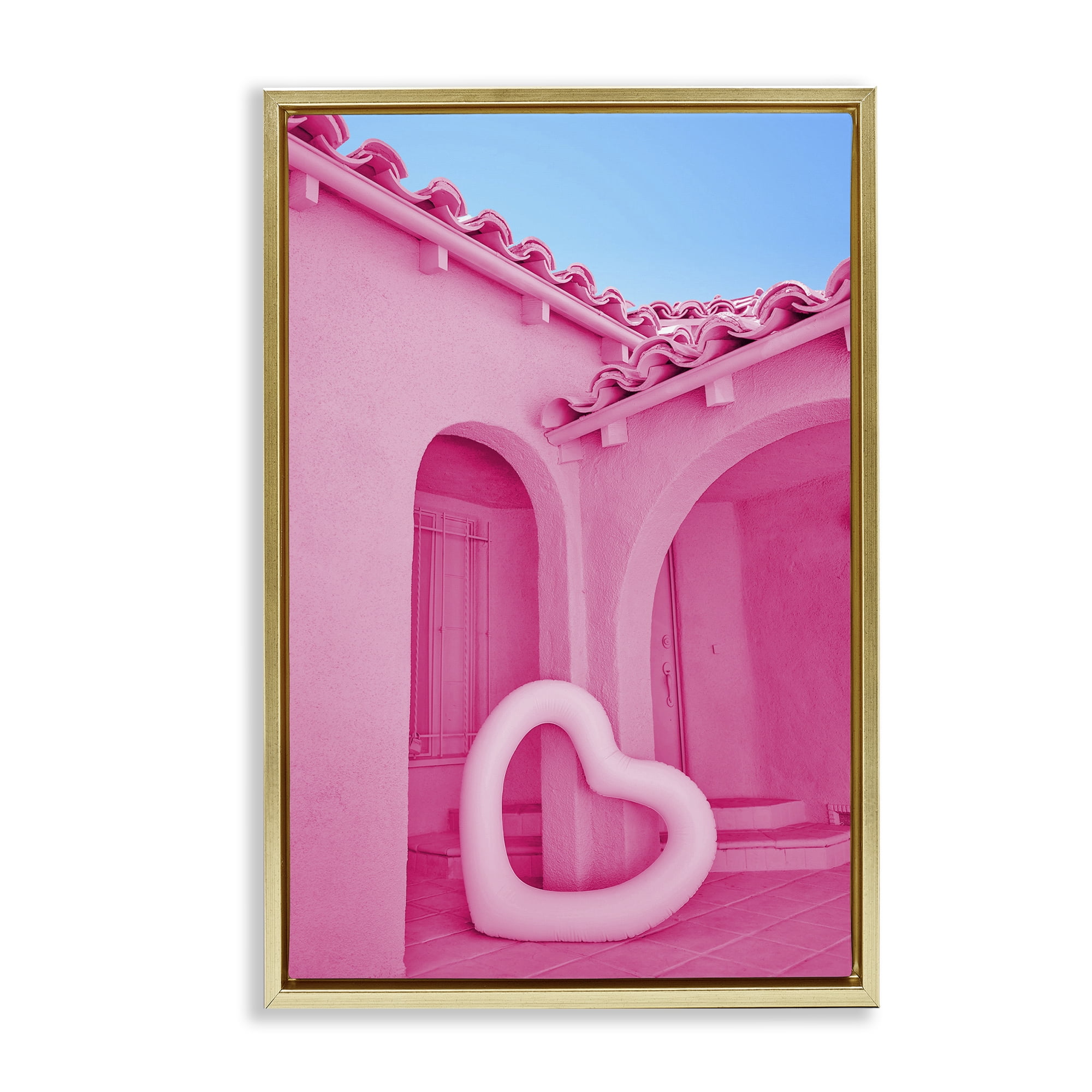 Stupell Industries Pink Pop Heart at Villa Gold Framed Floater Canvas Wall Art, design by LISH Creative