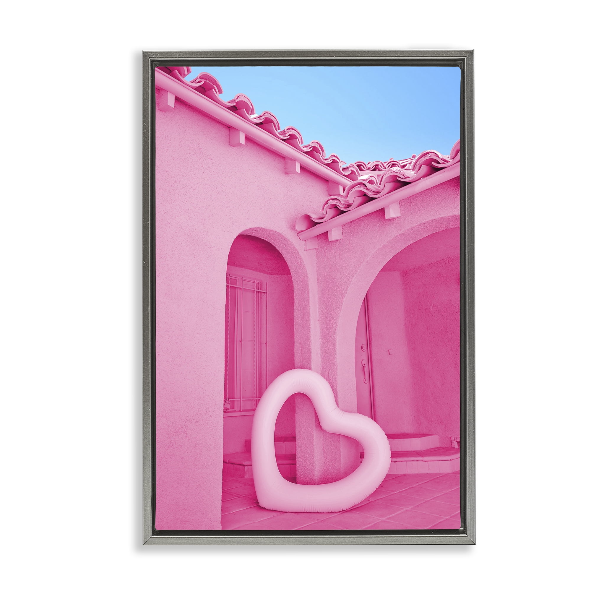 Stupell Industries Pink Pop Heart at Villa Gray Framed Floater Canvas Wall Art, design by LISH Creative