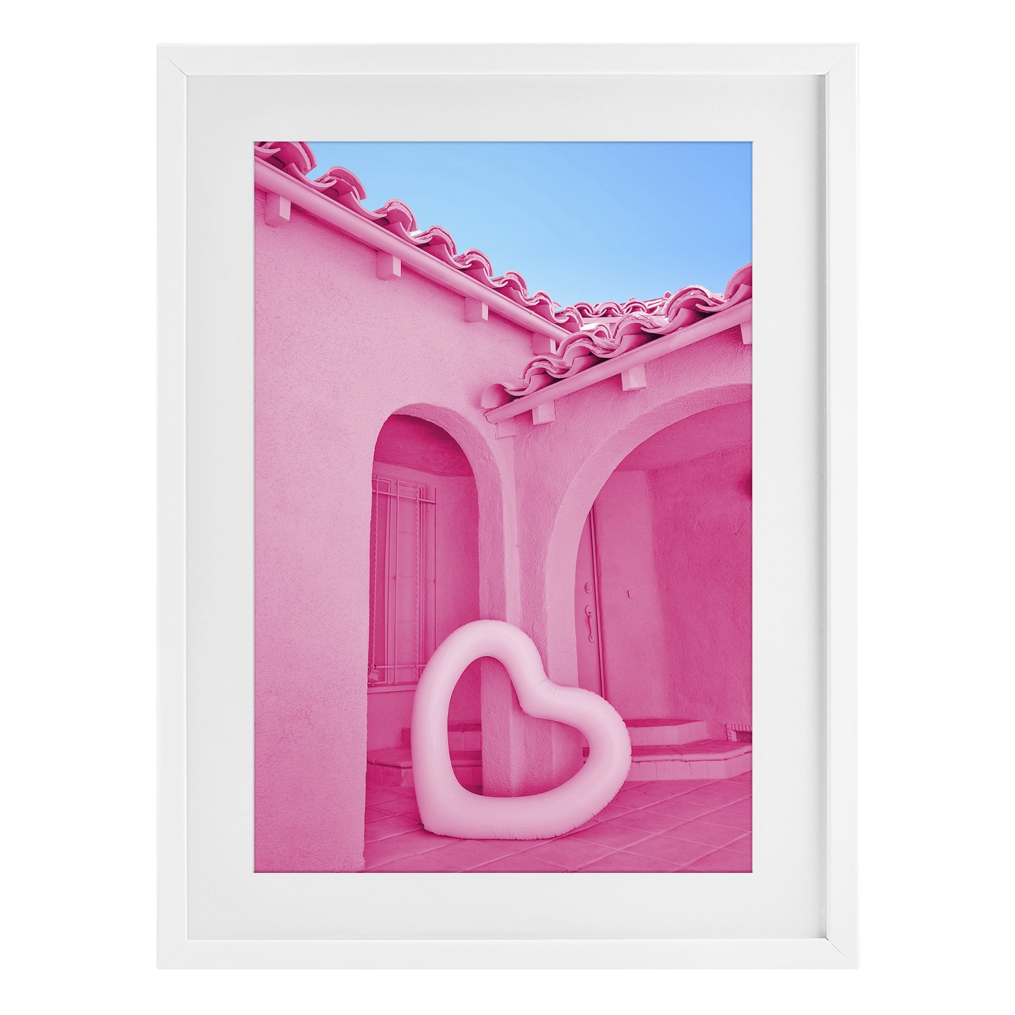 Stupell Industries Pink Pop Heart at Villa White Framed Print Under Glass, design by LISH Creative