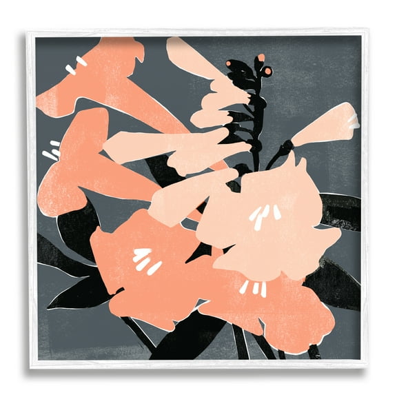 Stupell Industries Pink Pop Lilies over Dark Grey Neutral Branches Botanical & Floral Painting White Framed Art Print Wall Art, 24 x 24