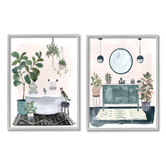 Stupell Industries Pink Pop Modern Bathroom Interior Chic Room Grey Framed, 11 x 14